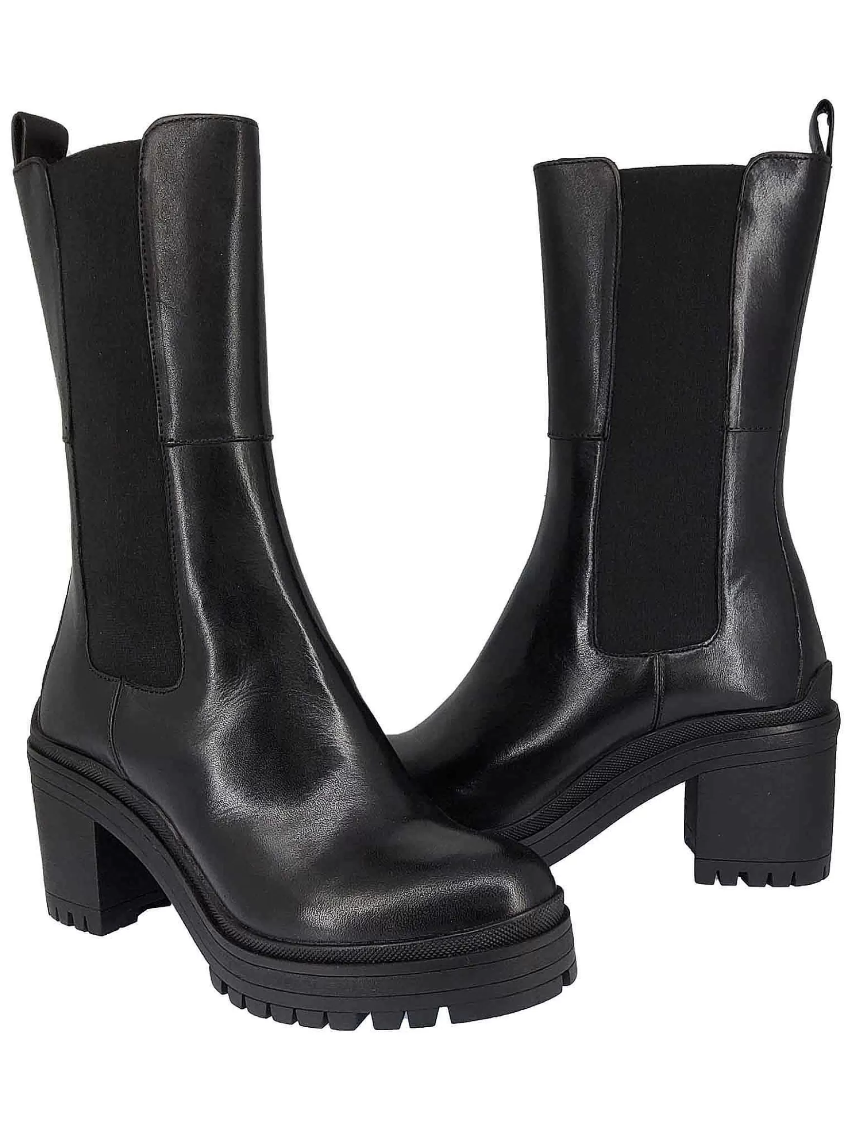 Stivaletti Beatles Donna In Pelle Nera Con Punta Tonda E Tacco Alto In Gomma*Bruno Premi Discount