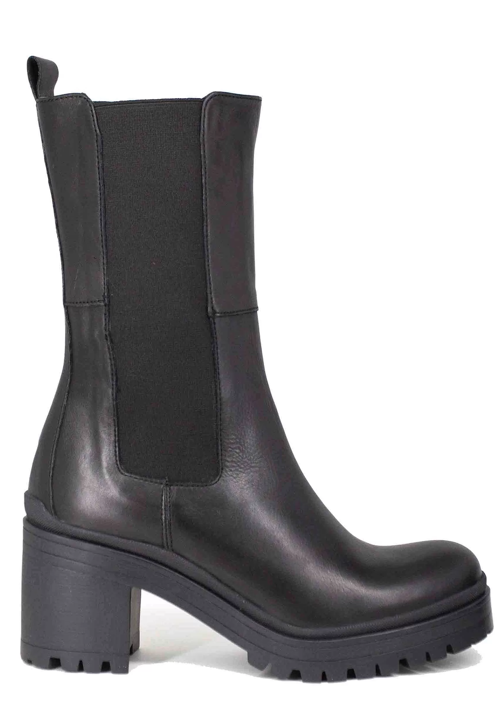 Stivaletti Beatles Donna In Pelle Nera Con Punta Tonda E Tacco Alto In Gomma*Bruno Premi Discount