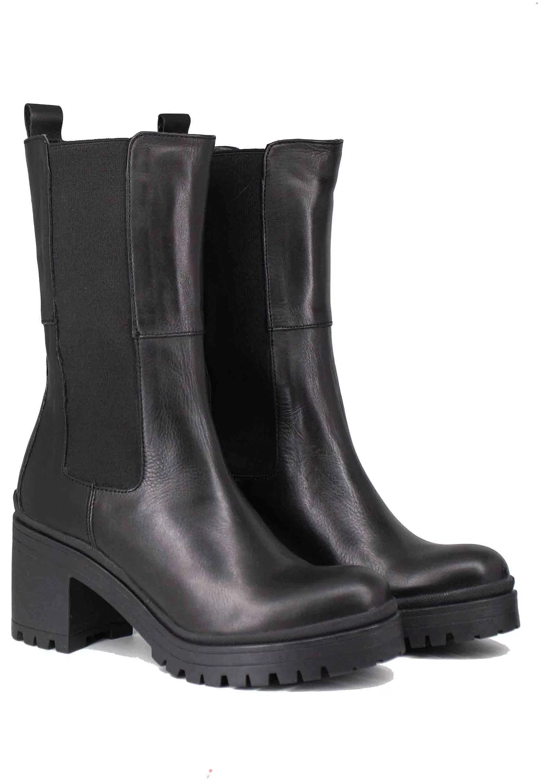 Stivaletti Beatles Donna In Pelle Nera Con Punta Tonda E Tacco Alto In Gomma*Bruno Premi Discount