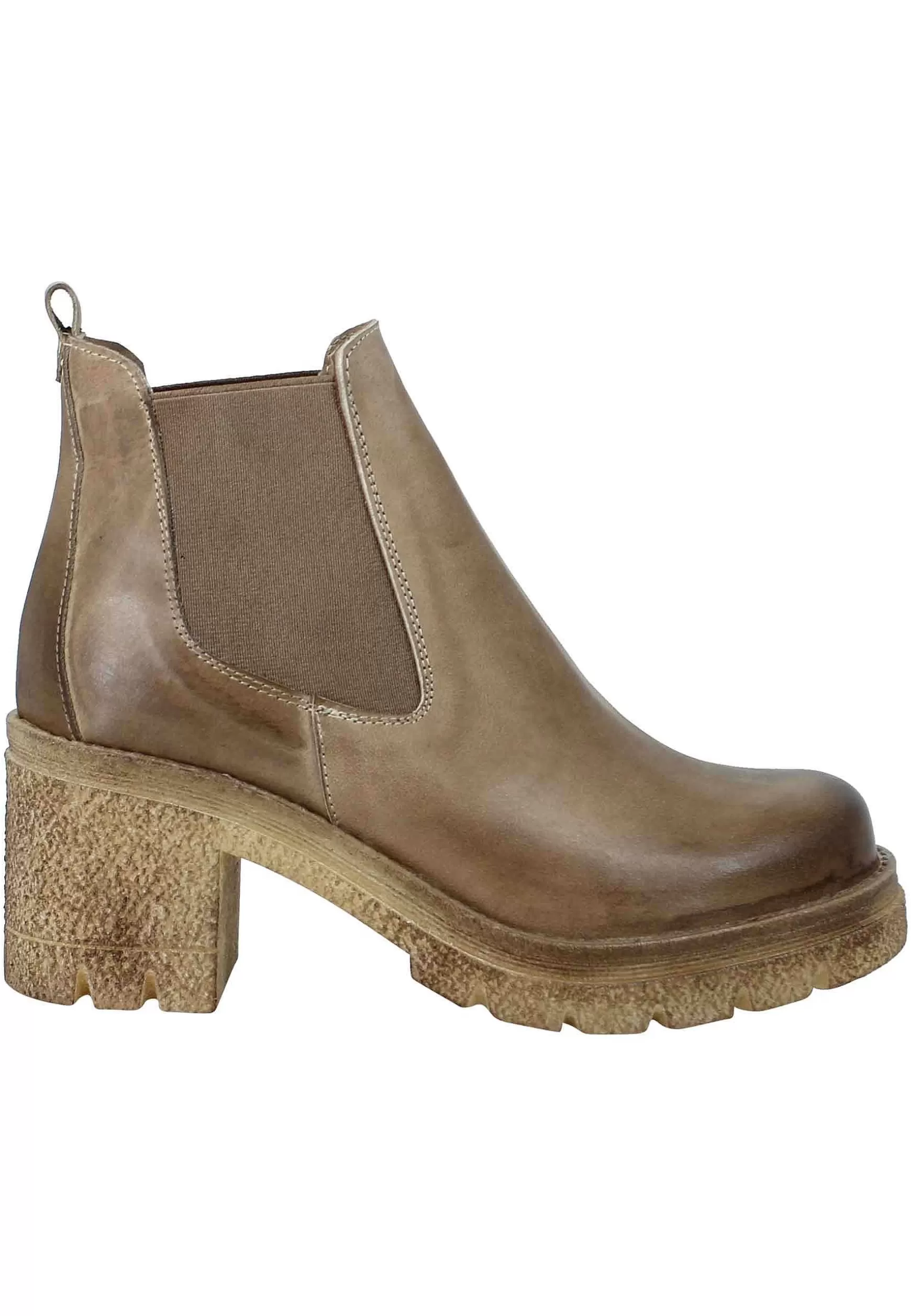 Stivaletti Beatles Donna In Pelle Taupe Fondo In Gomma E Tacco Alto** Best Sale