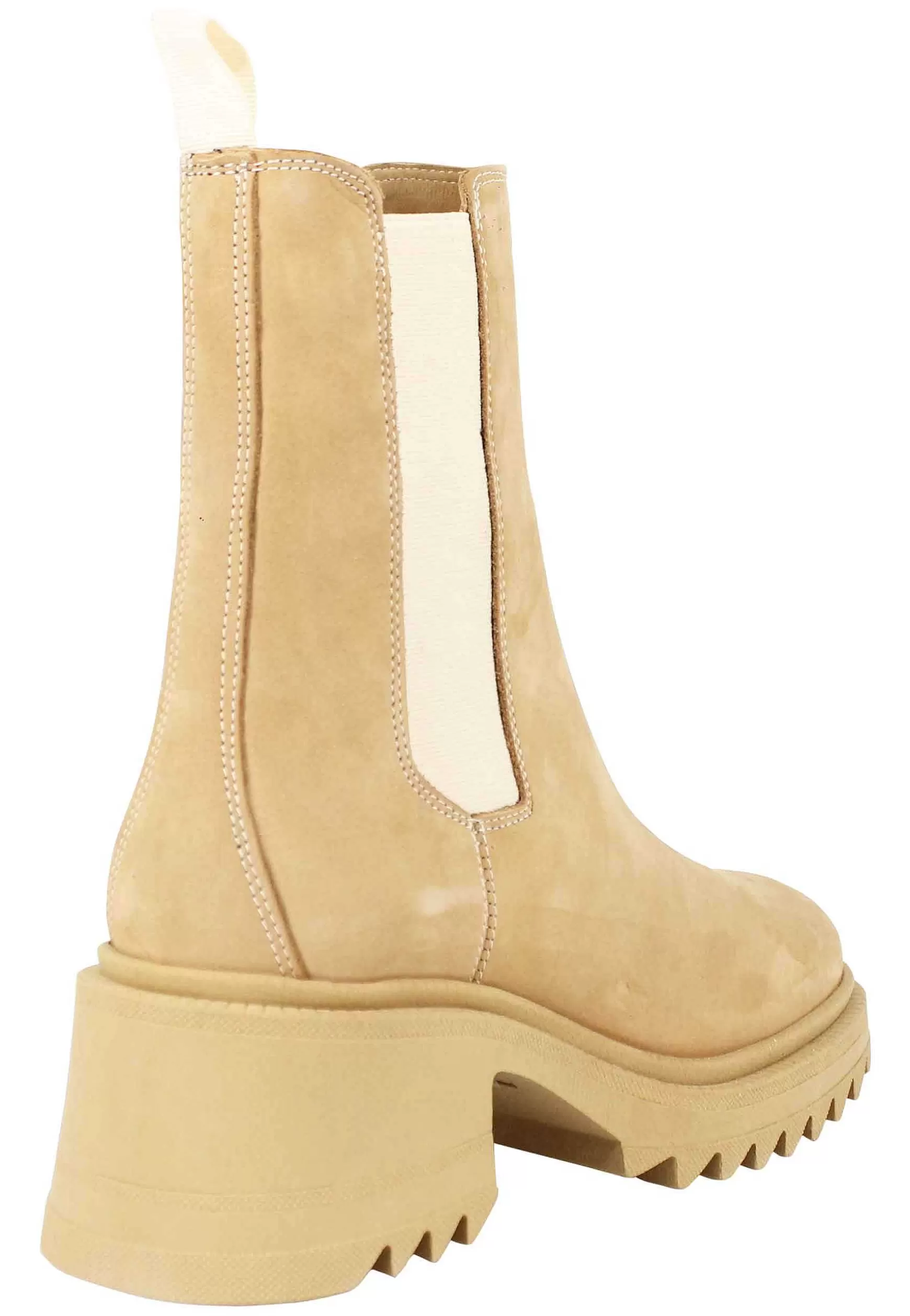 Stivaletti Chelsea Boot Donna In Camoscio Beige Con Tirante E Fondo Carrarmato*Onakò Outlet