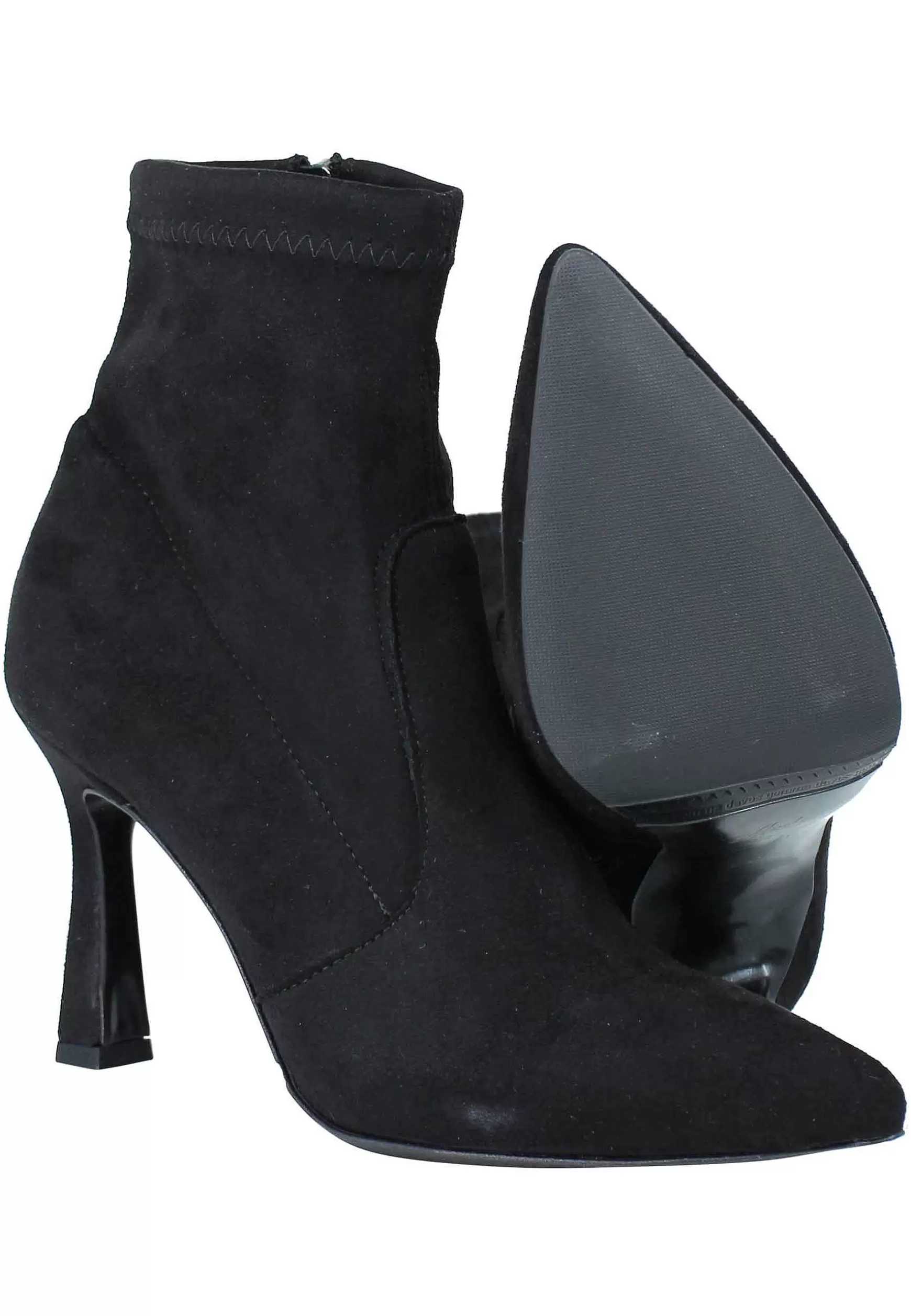 Stivaletti Da Donna In Camoscio Elasticizzato Nero A Punta Con Tacco Alto*Tattoo Outlet