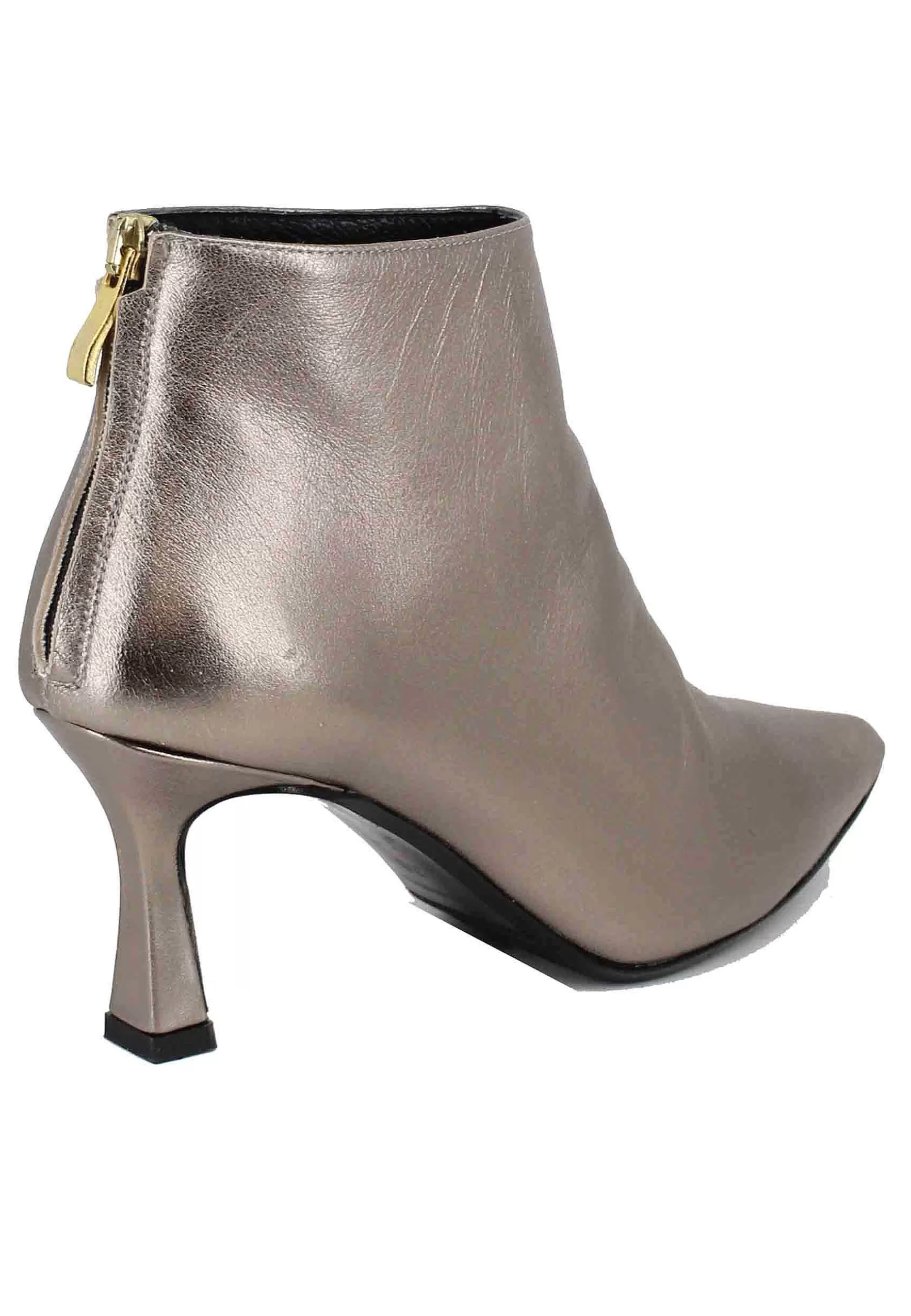 Stivaletti Donna Alla Caviglia In Pelle Platino Con Zip Laterale*Tattoo Hot