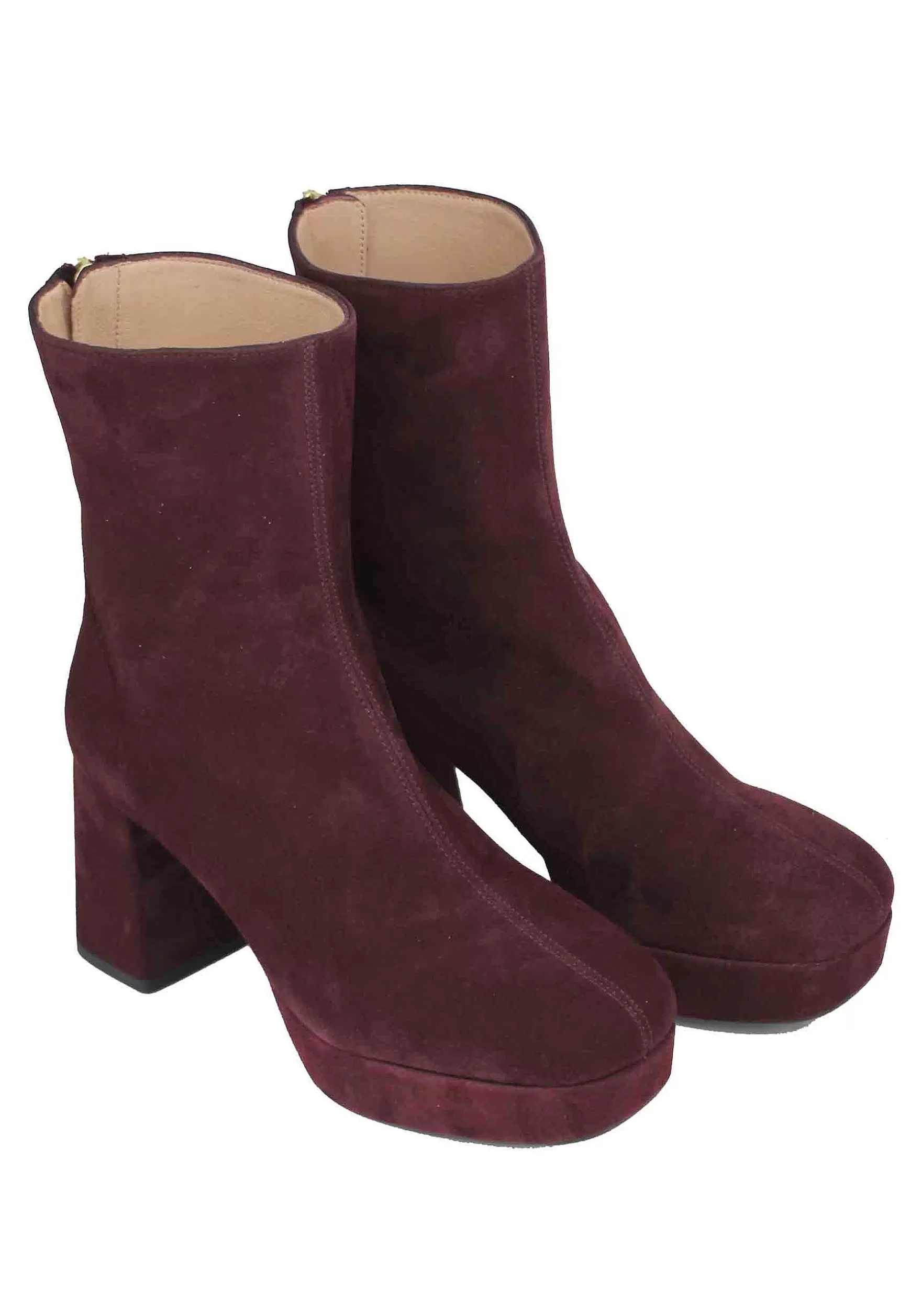 Stivaletti Donna In Camoscio Bordeaux Con Tacco E Plateau*Unisa Best