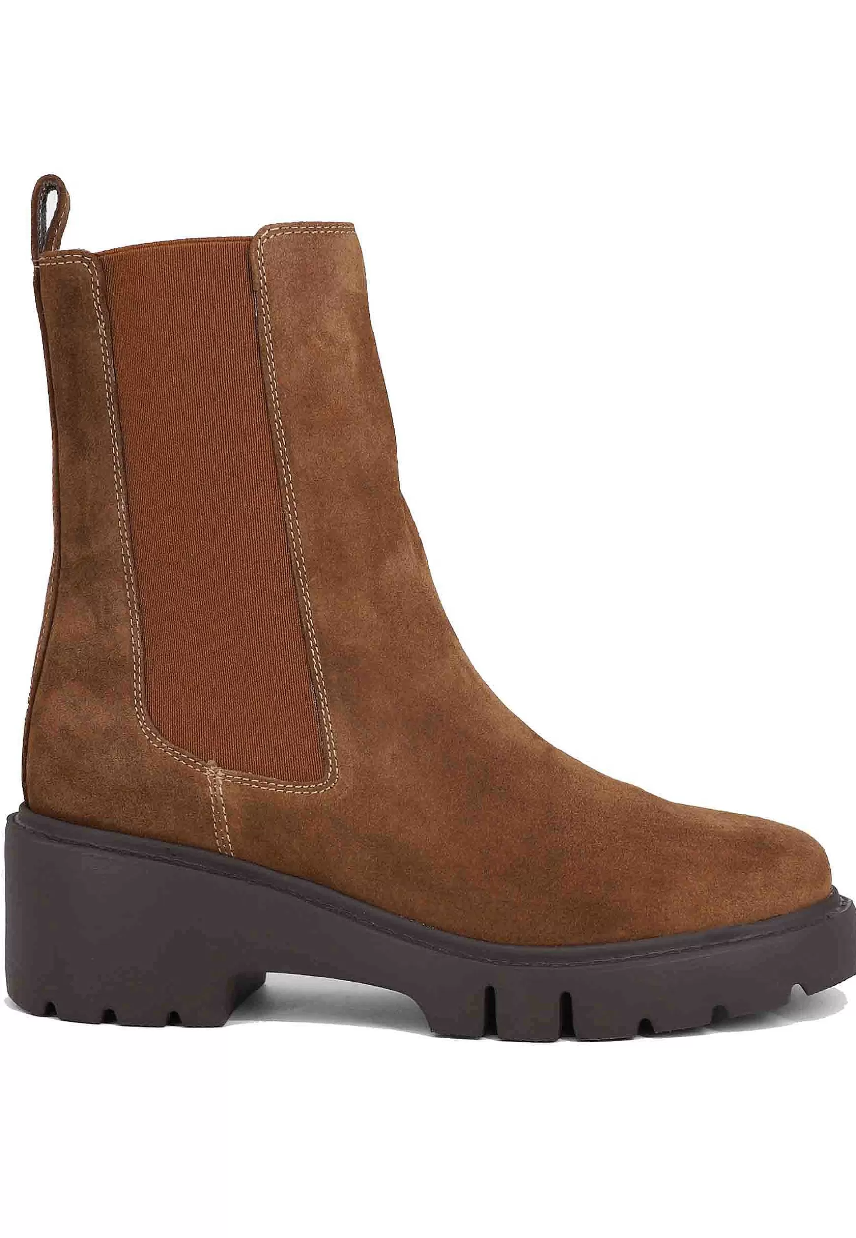 Stivaletti Donna In Camoscio Cuoio Con Elastico Laterale E Zip Con Zeppa Bassa In Gomma*Unisa Store