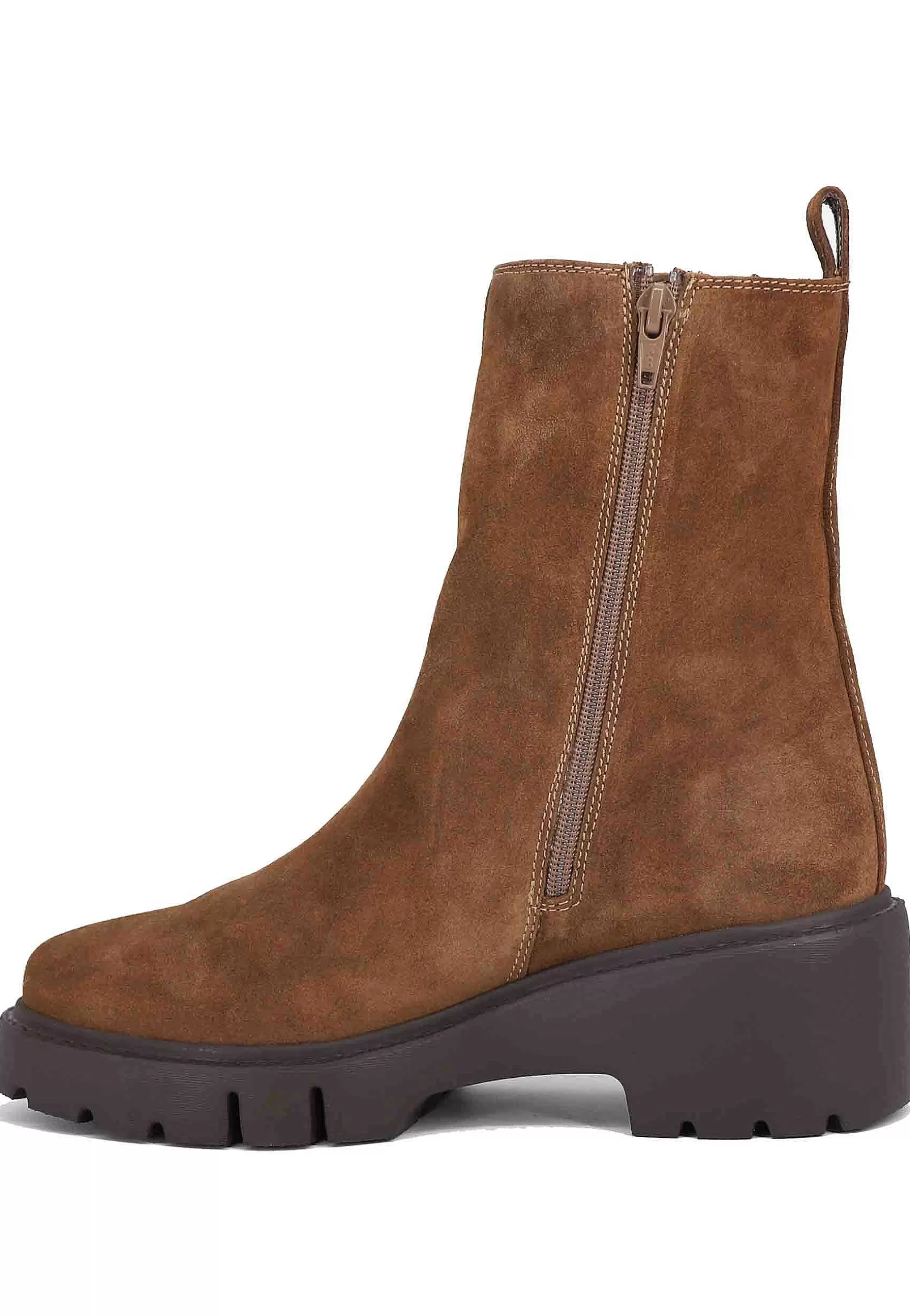 Stivaletti Donna In Camoscio Cuoio Con Elastico Laterale E Zip Con Zeppa Bassa In Gomma*Unisa Store