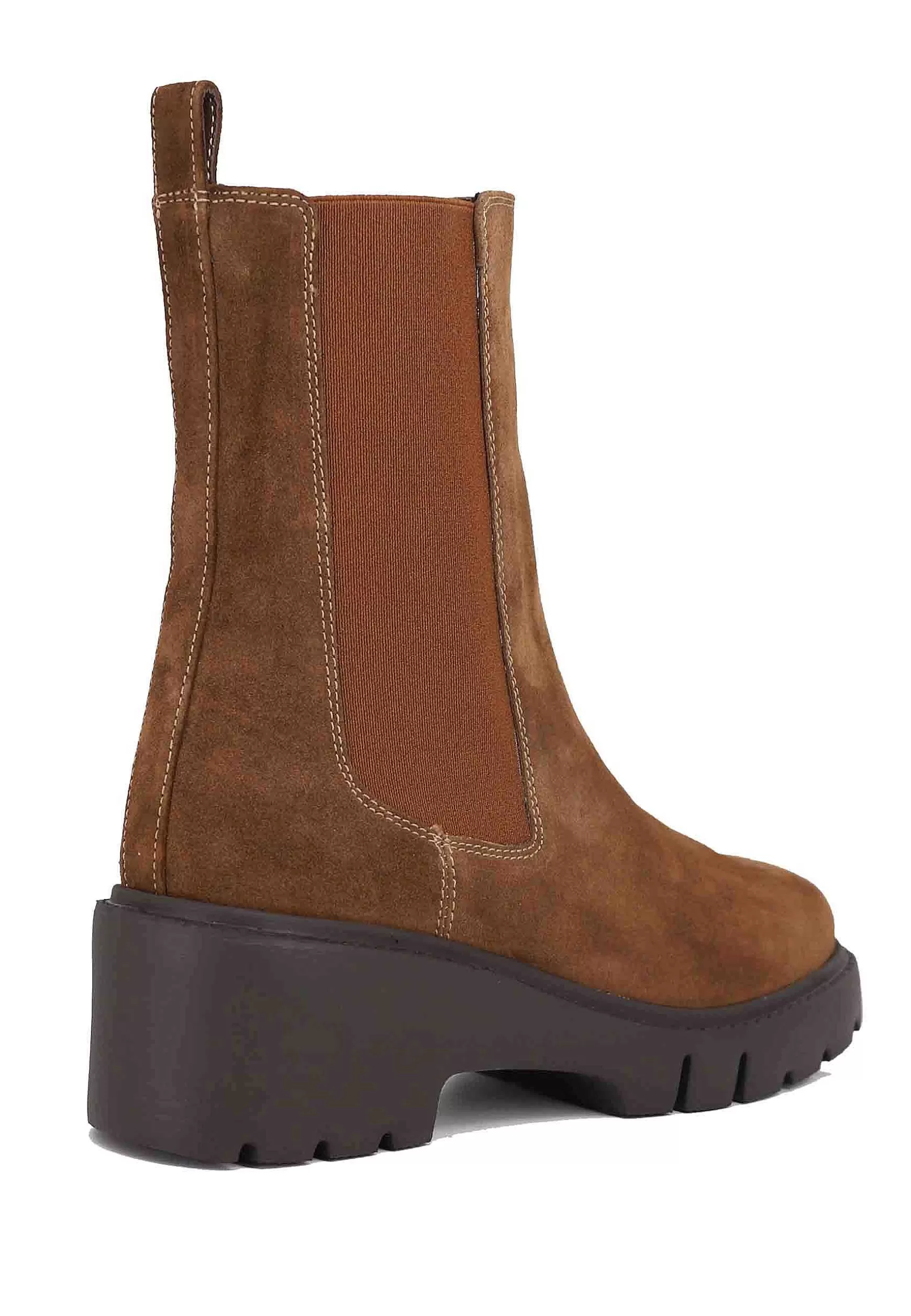 Stivaletti Donna In Camoscio Cuoio Con Elastico Laterale E Zip Con Zeppa Bassa In Gomma*Unisa Store