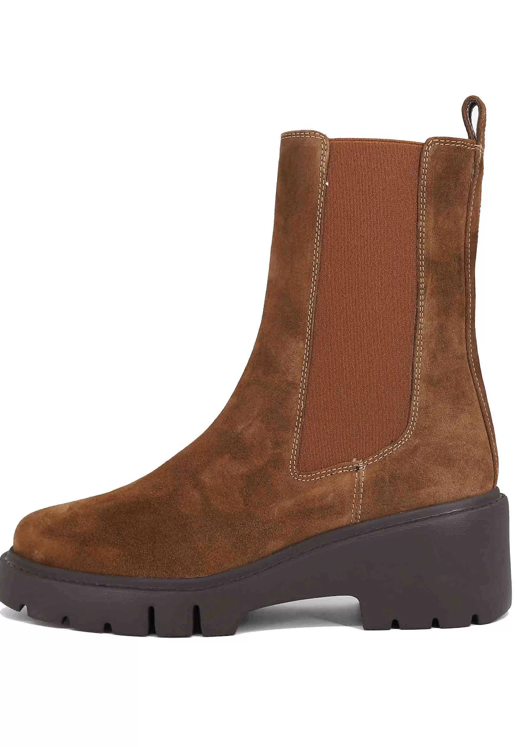 Stivaletti Donna In Camoscio Cuoio Con Elastico Laterale E Zip Con Zeppa Bassa In Gomma*Unisa Store