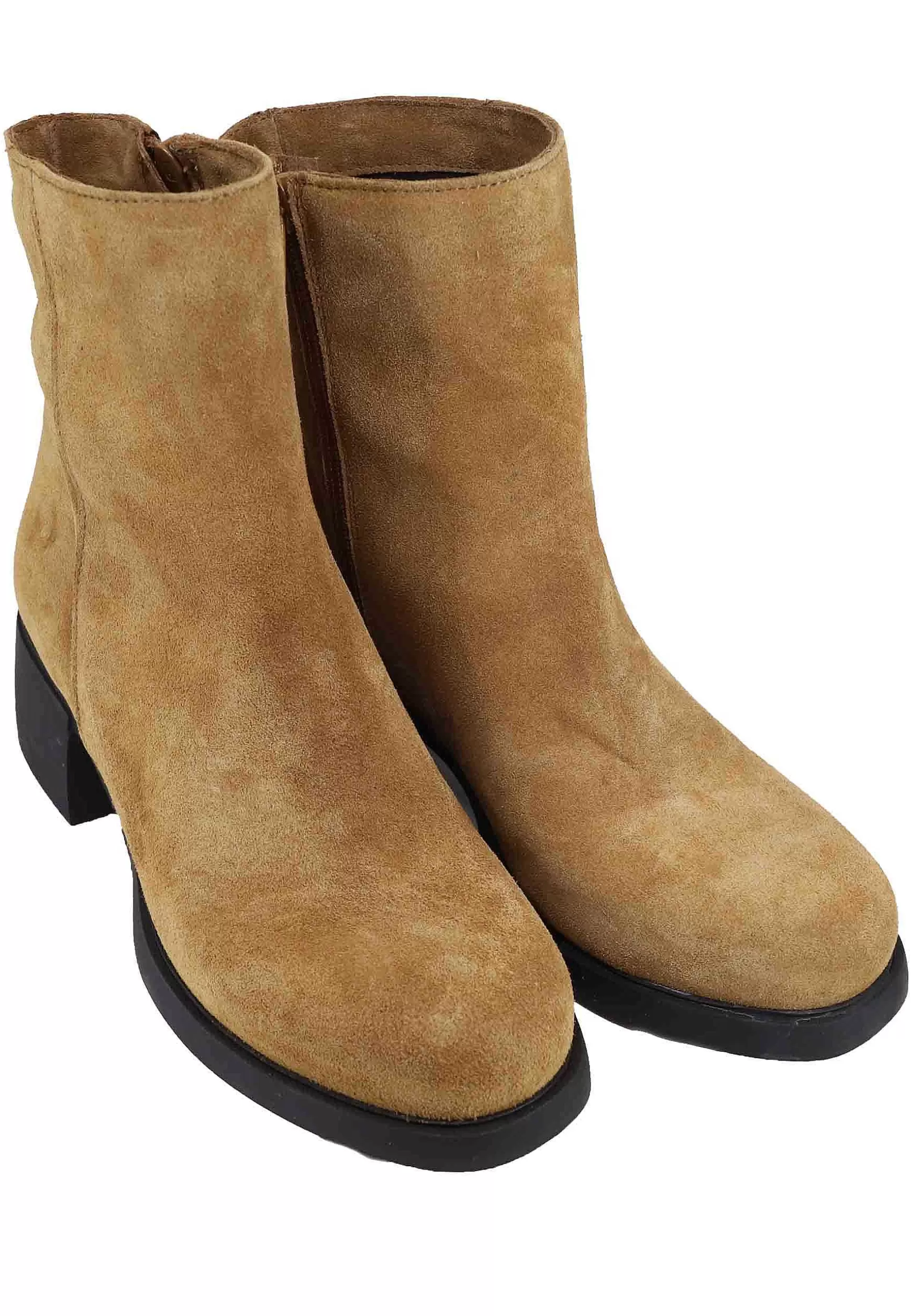 Stivaletti Donna In Camoscio Cuoio Con Suola In Gomma E Punta Tonda** Best
