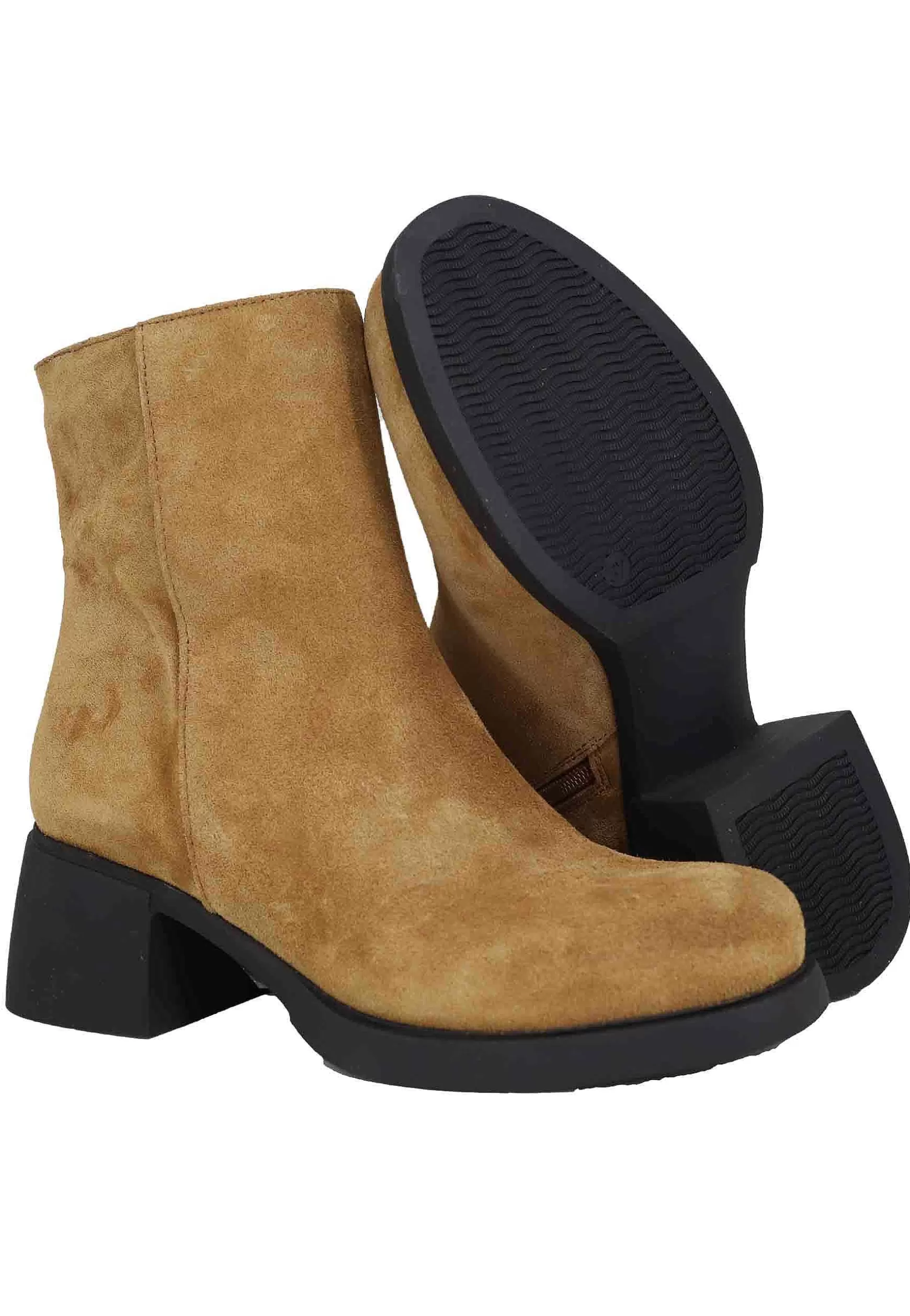 Stivaletti Donna In Camoscio Cuoio Con Suola In Gomma E Punta Tonda** Best