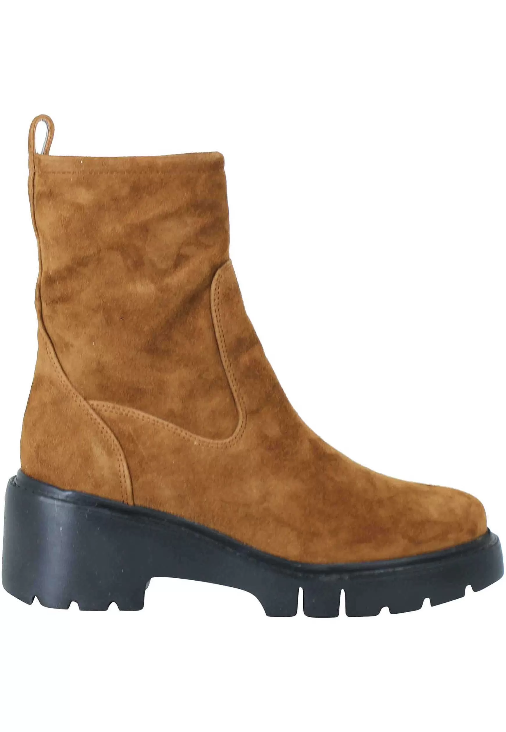 Stivaletti Donna In Camoscio Cuoio Con Zeppa Bassa E Punta Tonda*Unisa Store