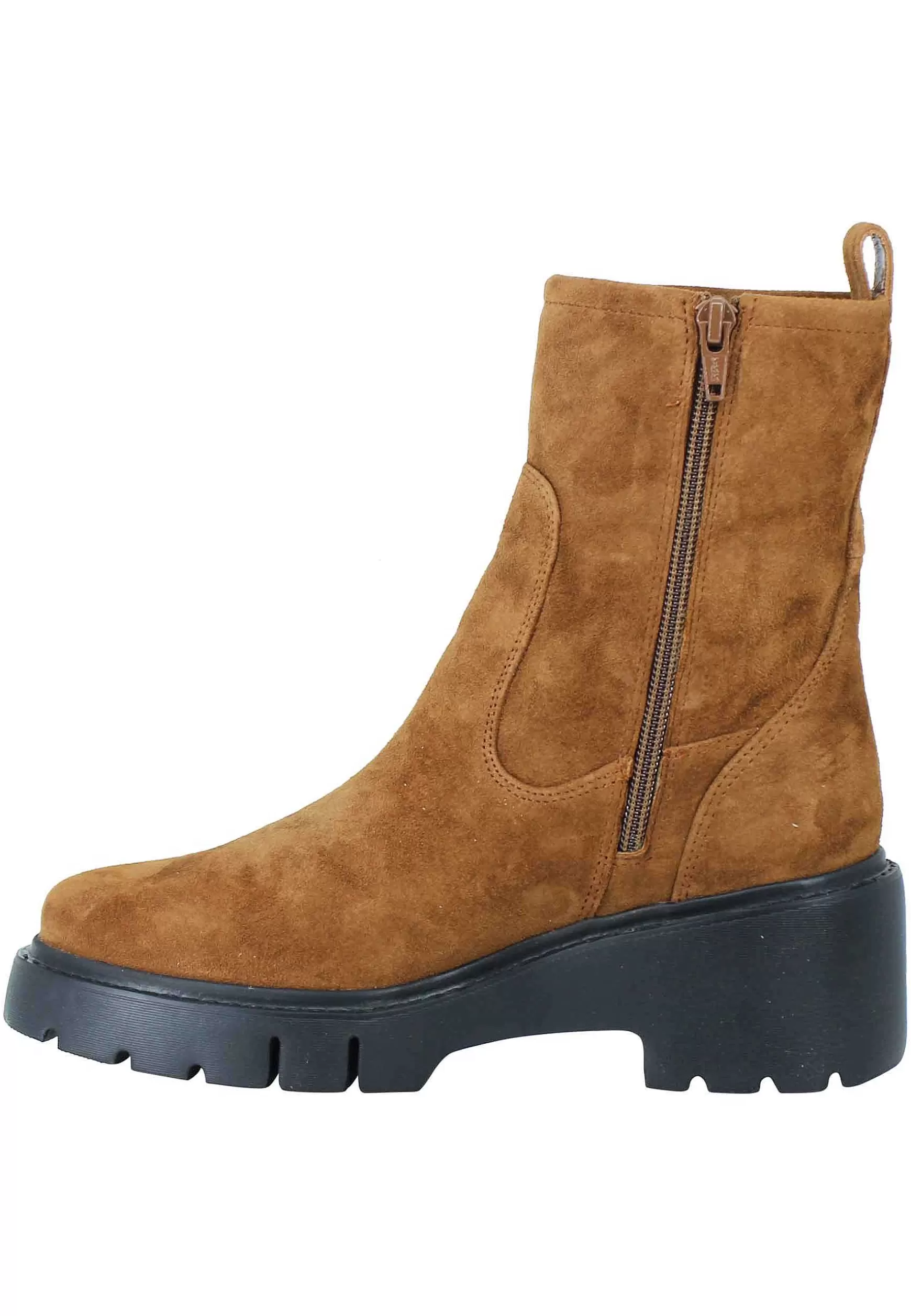 Stivaletti Donna In Camoscio Cuoio Con Zeppa Bassa E Punta Tonda*Unisa Store