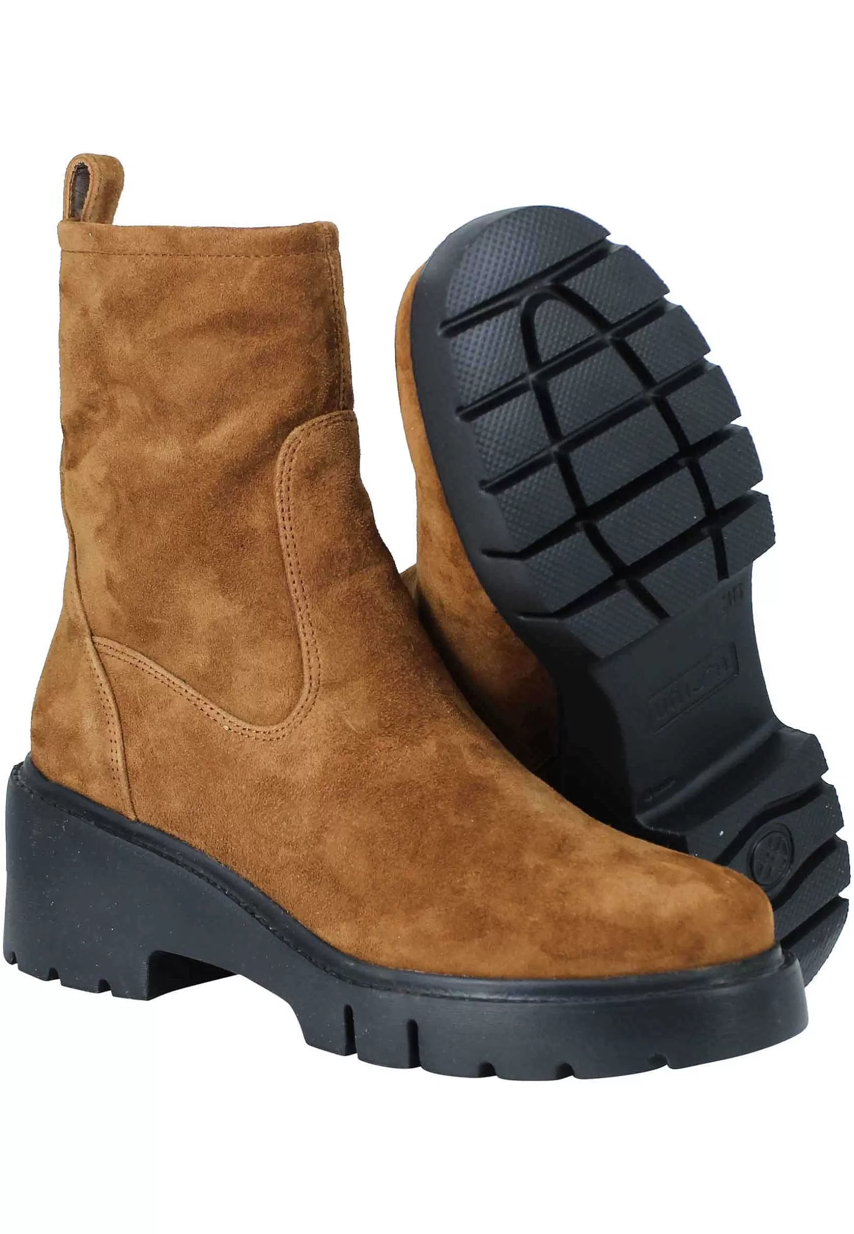 Stivaletti Donna In Camoscio Cuoio Con Zeppa Bassa E Punta Tonda*Unisa Store