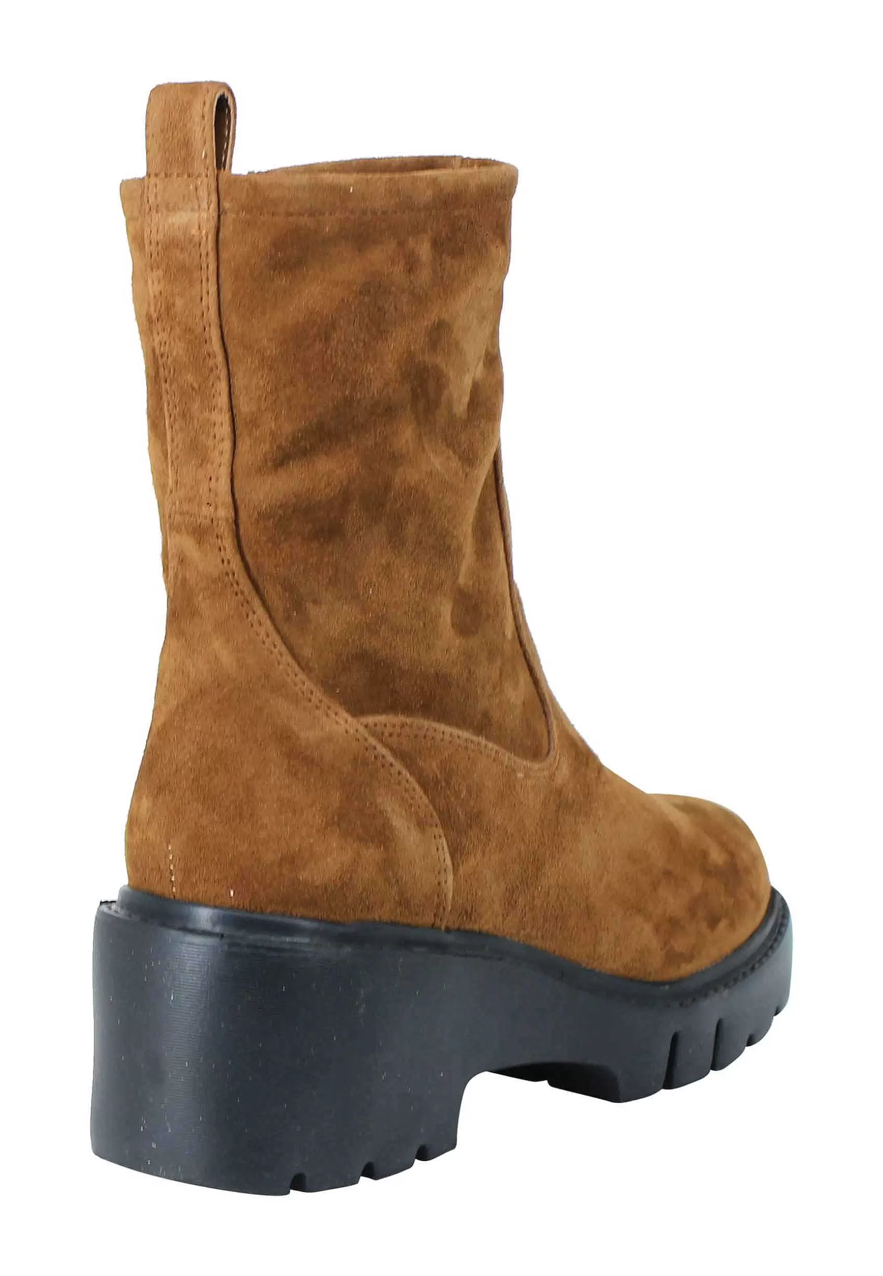 Stivaletti Donna In Camoscio Cuoio Con Zeppa Bassa E Punta Tonda*Unisa Store