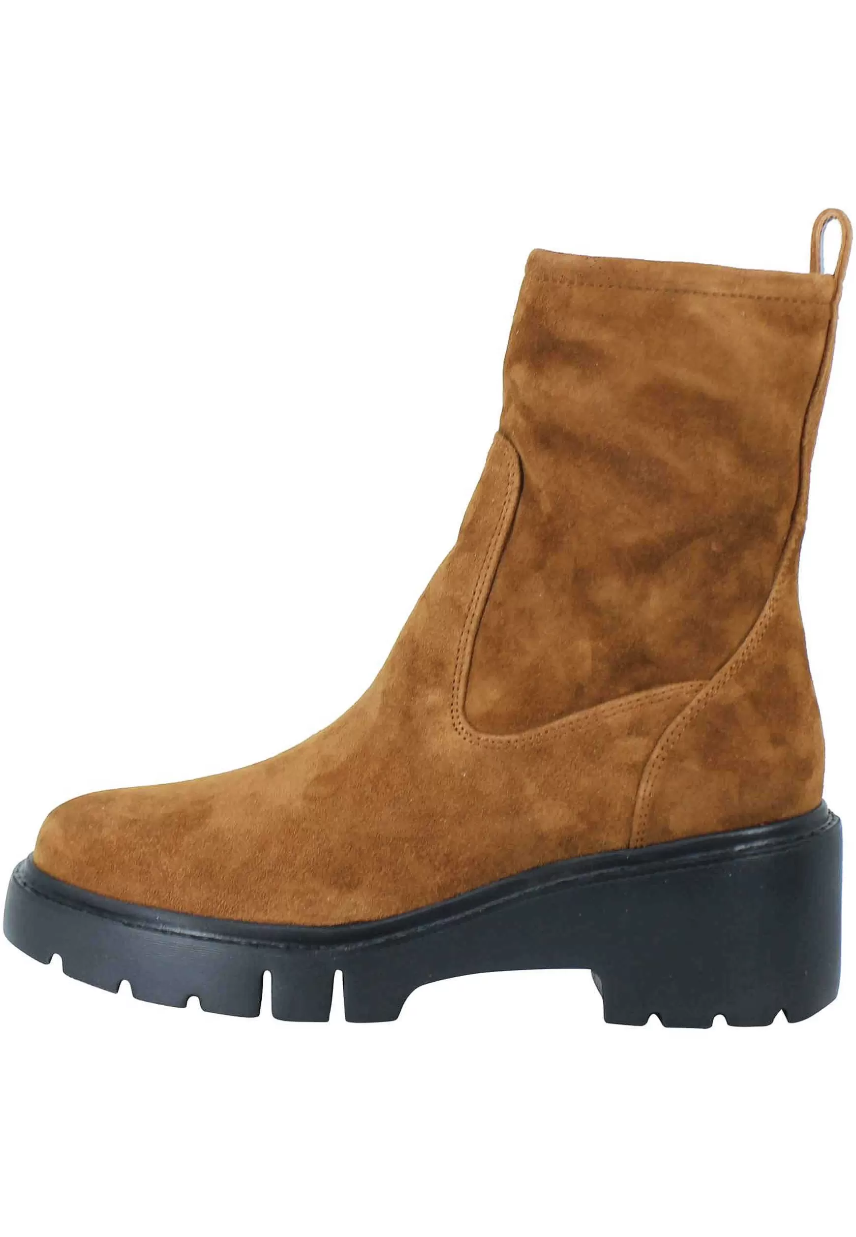 Stivaletti Donna In Camoscio Cuoio Con Zeppa Bassa E Punta Tonda*Unisa Store