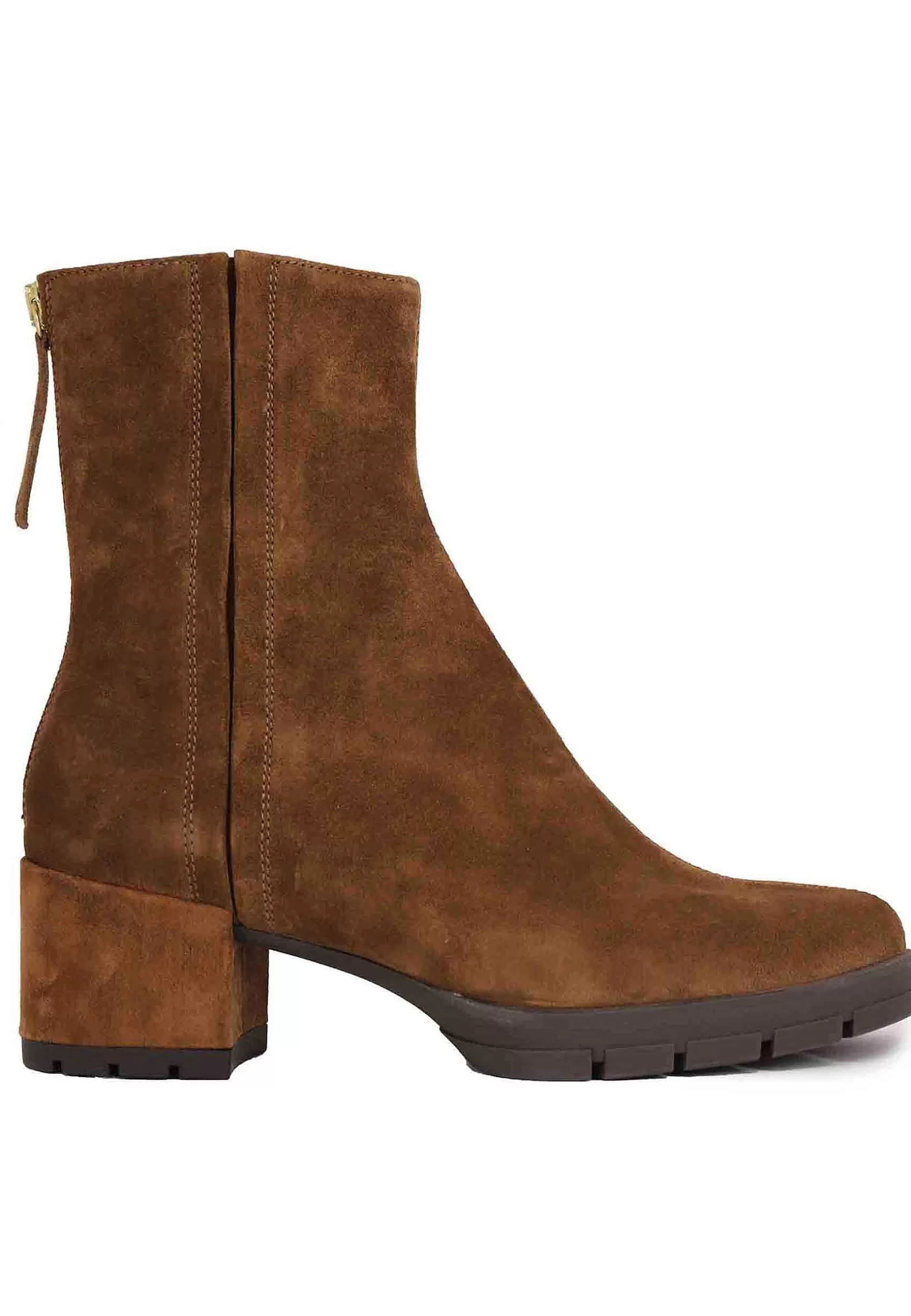 Stivaletti Donna In Camoscio Cuoio Con Zip Posteriore E Plateau In Gomma*Unisa Discount
