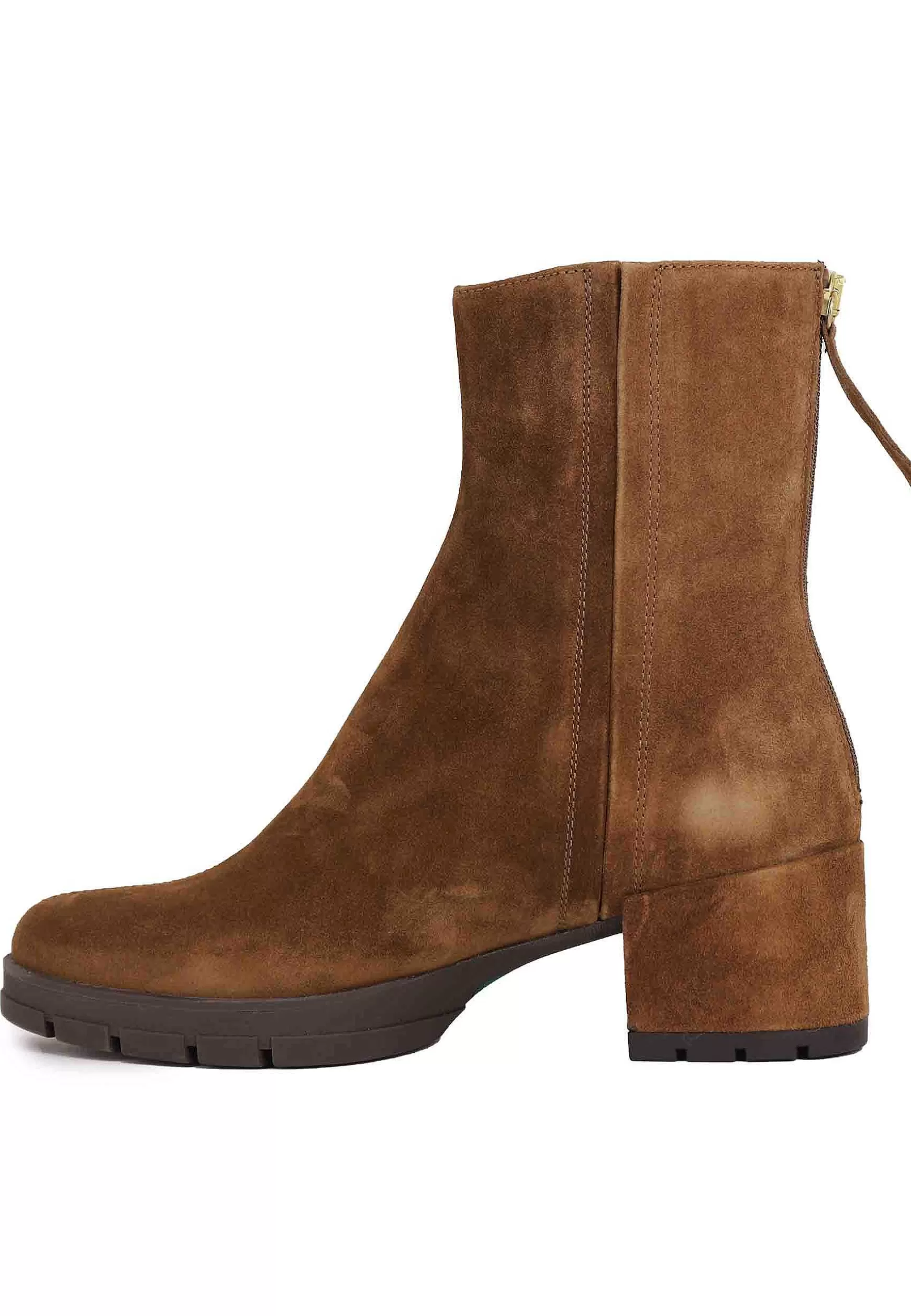 Stivaletti Donna In Camoscio Cuoio Con Zip Posteriore E Plateau In Gomma*Unisa Discount