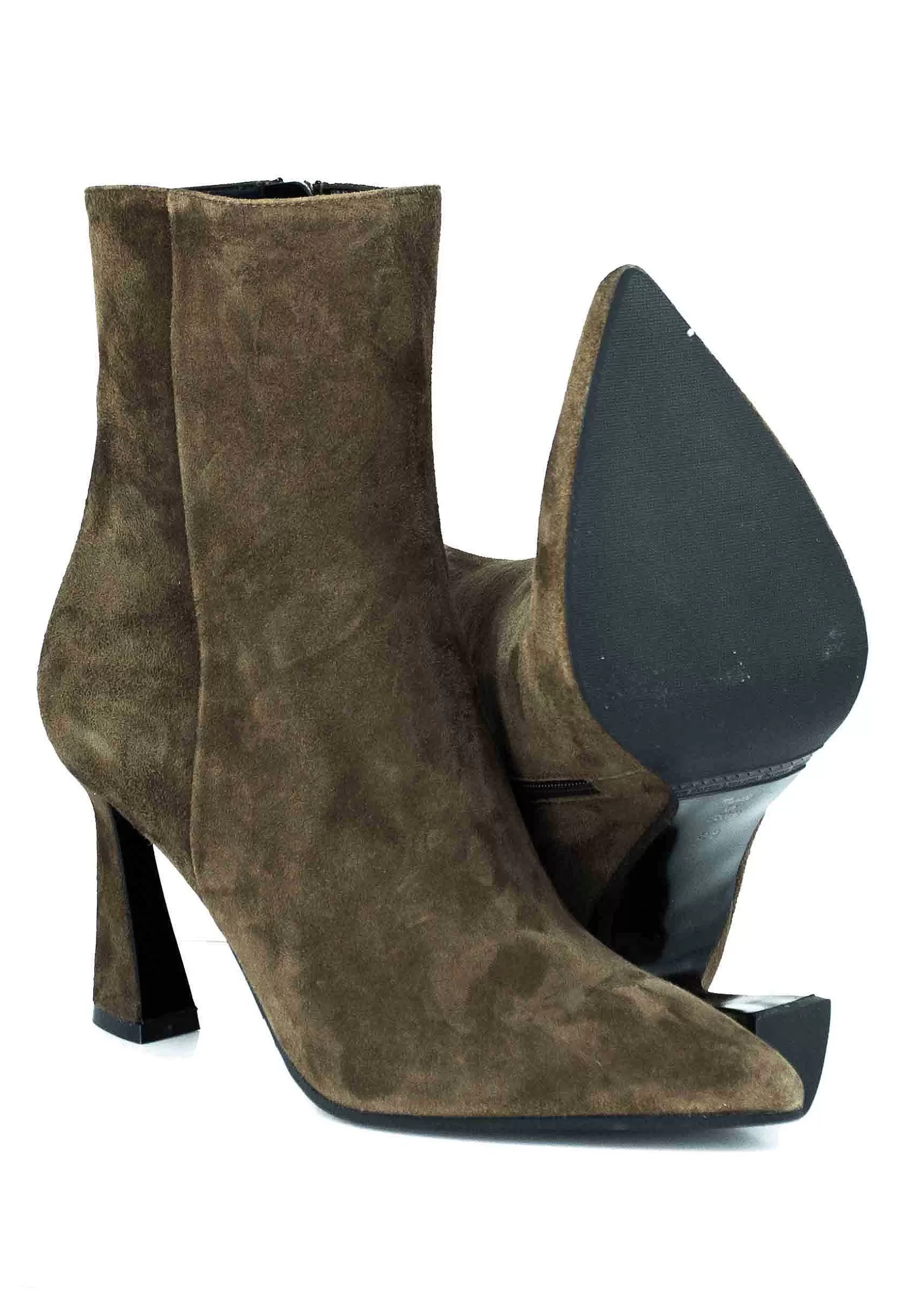 Stivaletti Donna In Camoscio Marrone Tacco Alto Punta A Punta** Cheap