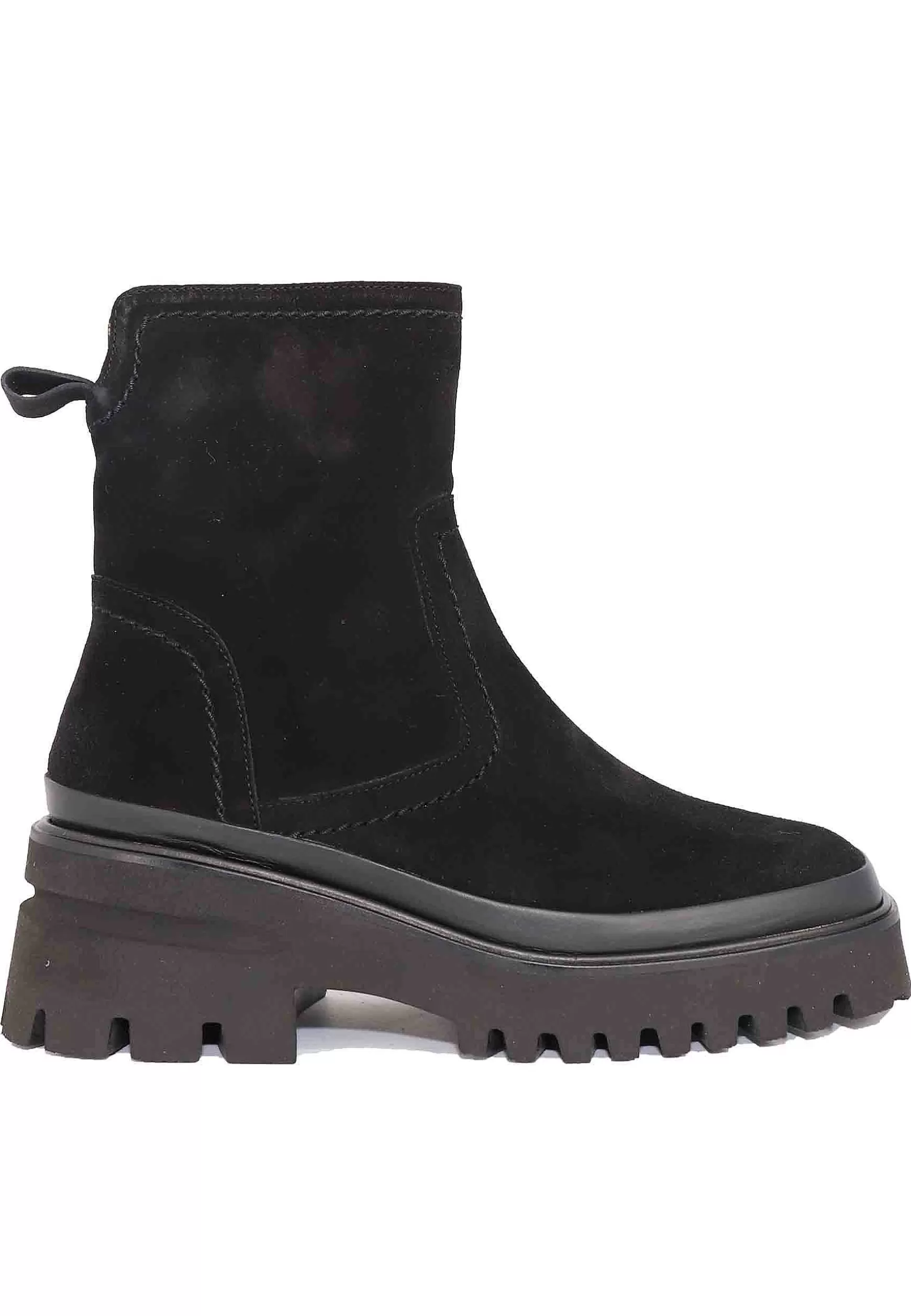 Stivaletti Donna In Camoscio Nero Con Zeppa In Gomma E Zip Laterale*Pons Quintana Hot