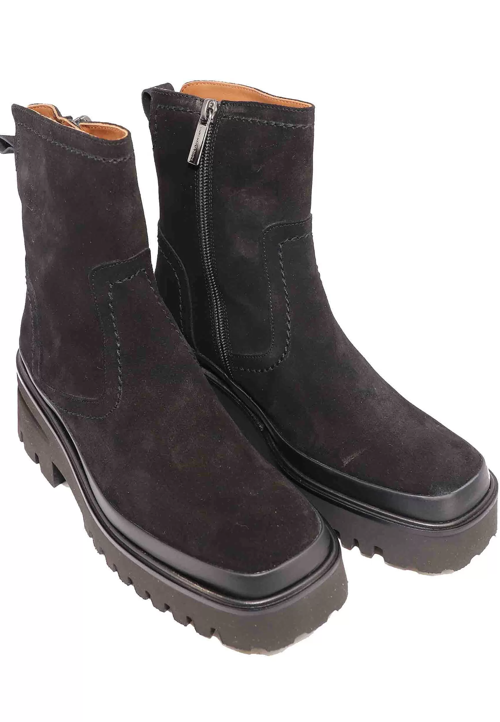 Stivaletti Donna In Camoscio Nero Con Zeppa In Gomma E Zip Laterale*Pons Quintana Hot