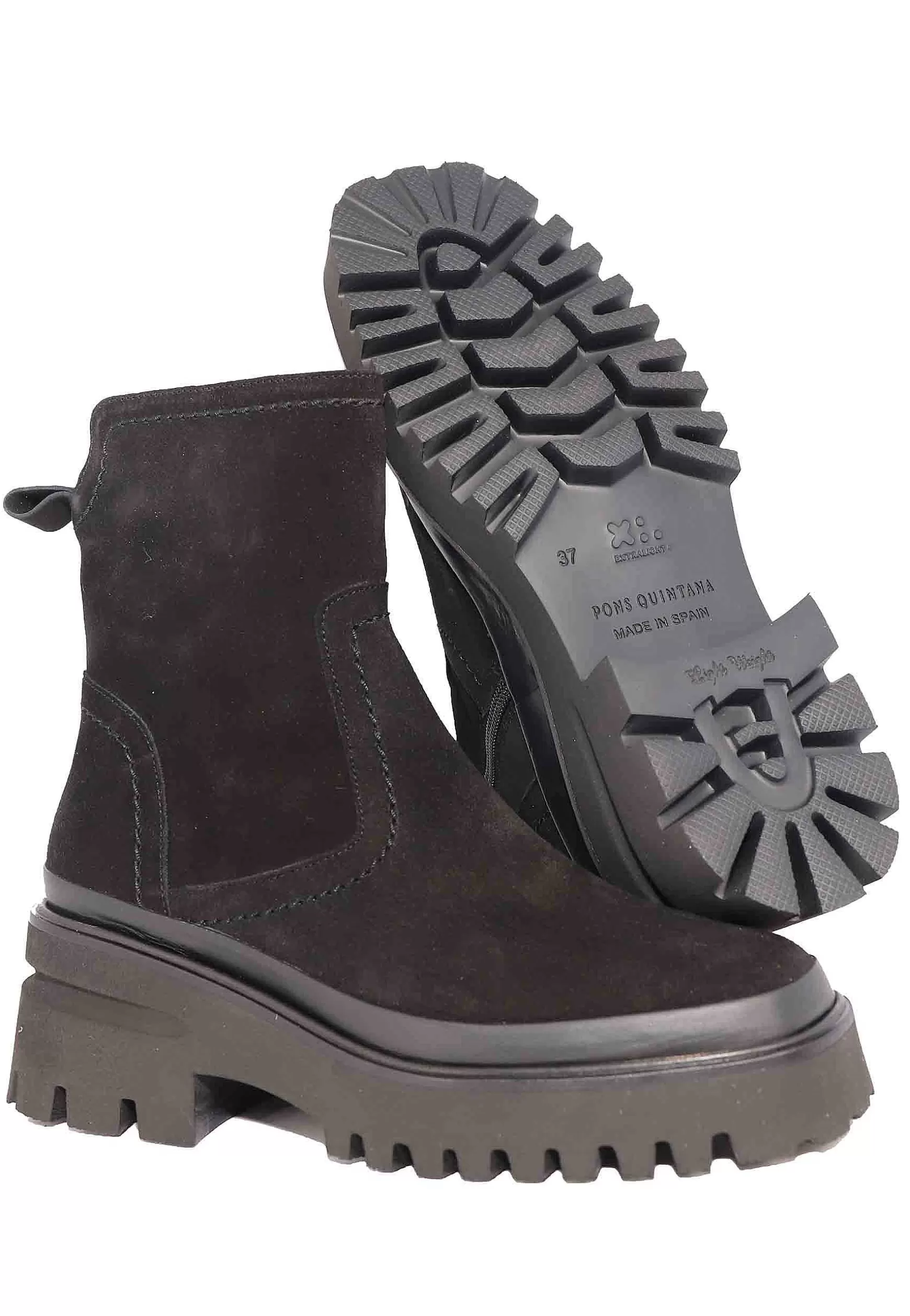 Stivaletti Donna In Camoscio Nero Con Zeppa In Gomma E Zip Laterale*Pons Quintana Hot