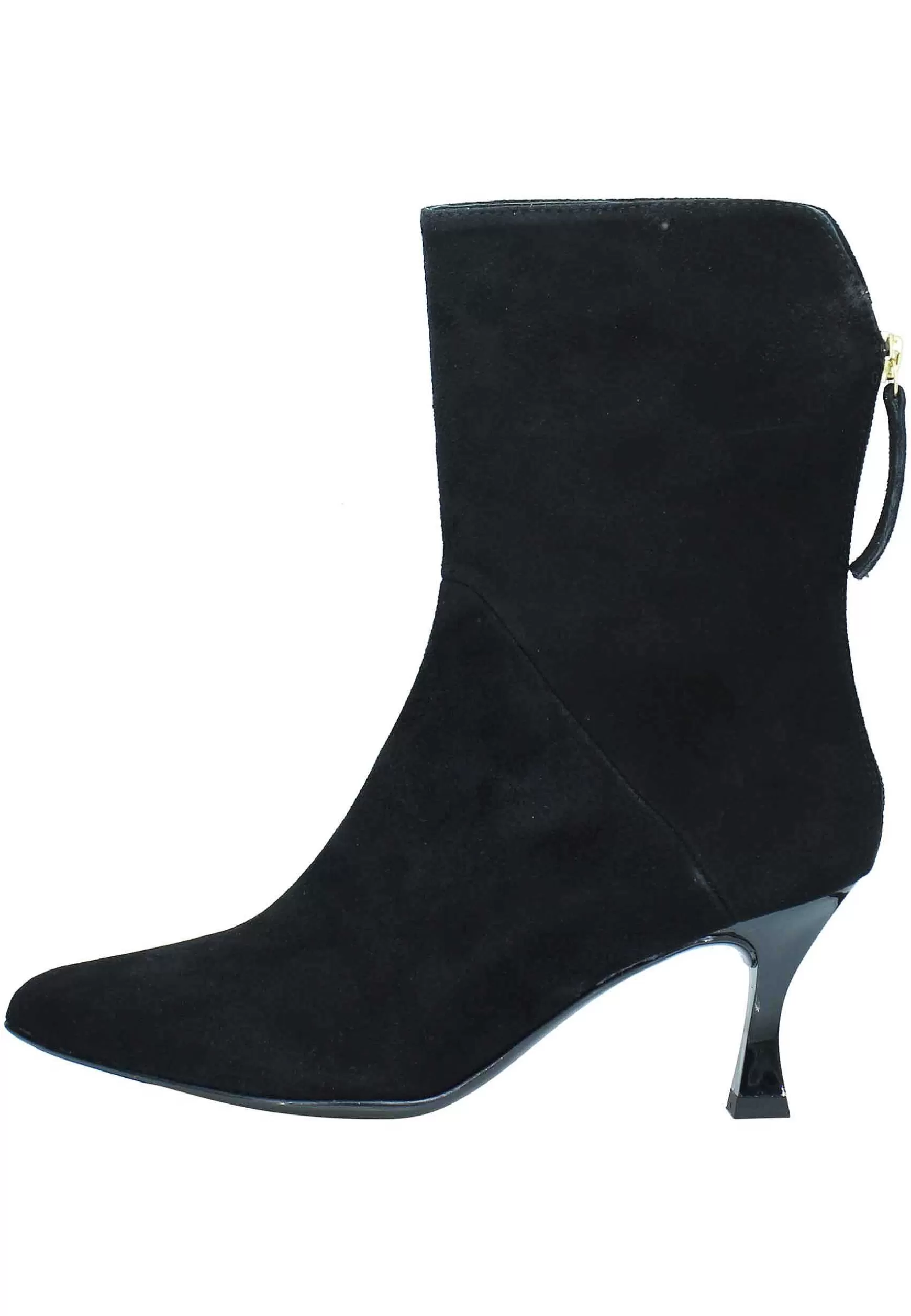 Stivaletti Donna In Camoscio Nero Con Zip Posteriore Punta A Punta E Tacco Lucido*Unisa Outlet