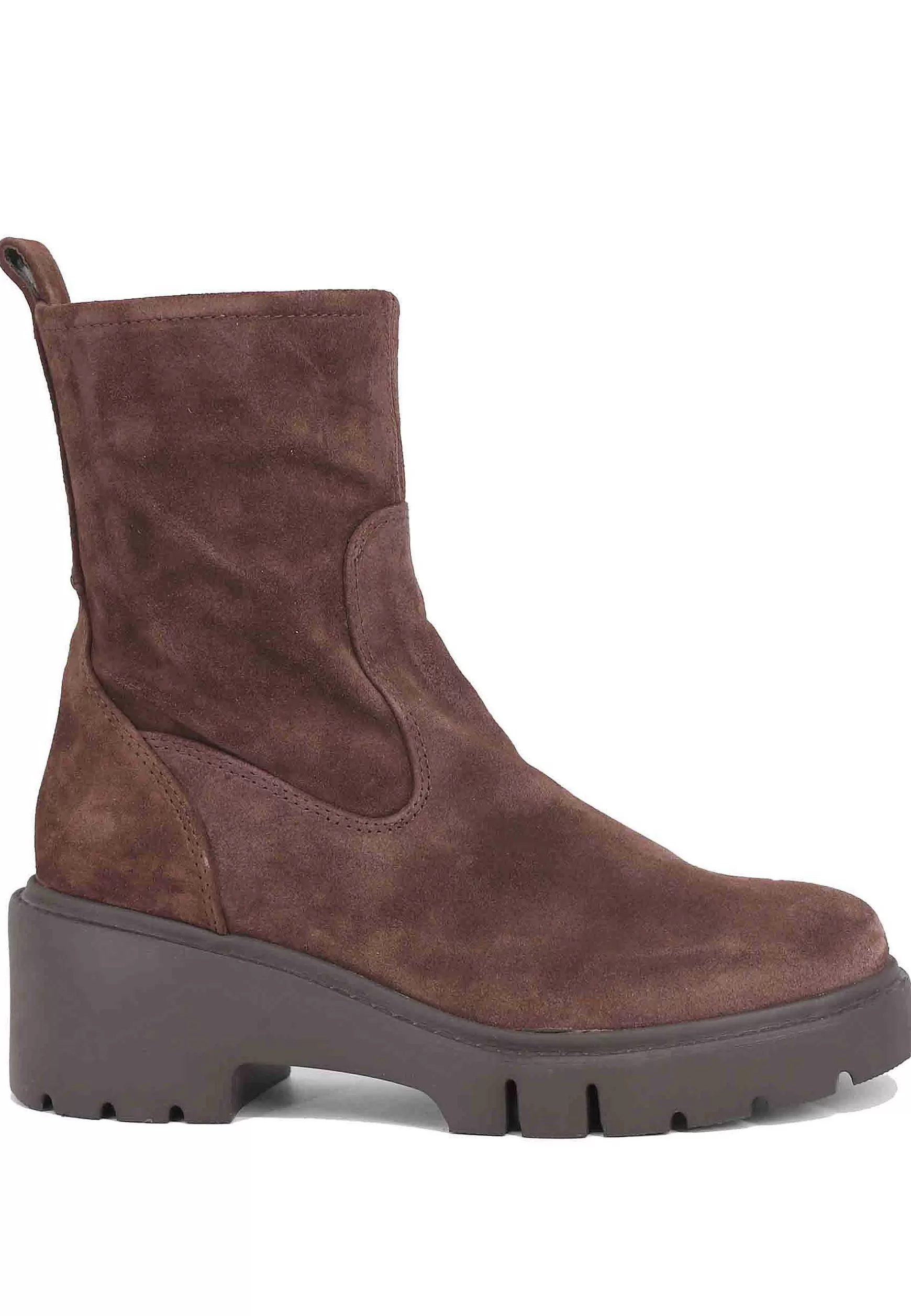 Stivaletti Donna In Camoscio Testa Di Moro Con Zeppa Bassa*Unisa Cheap