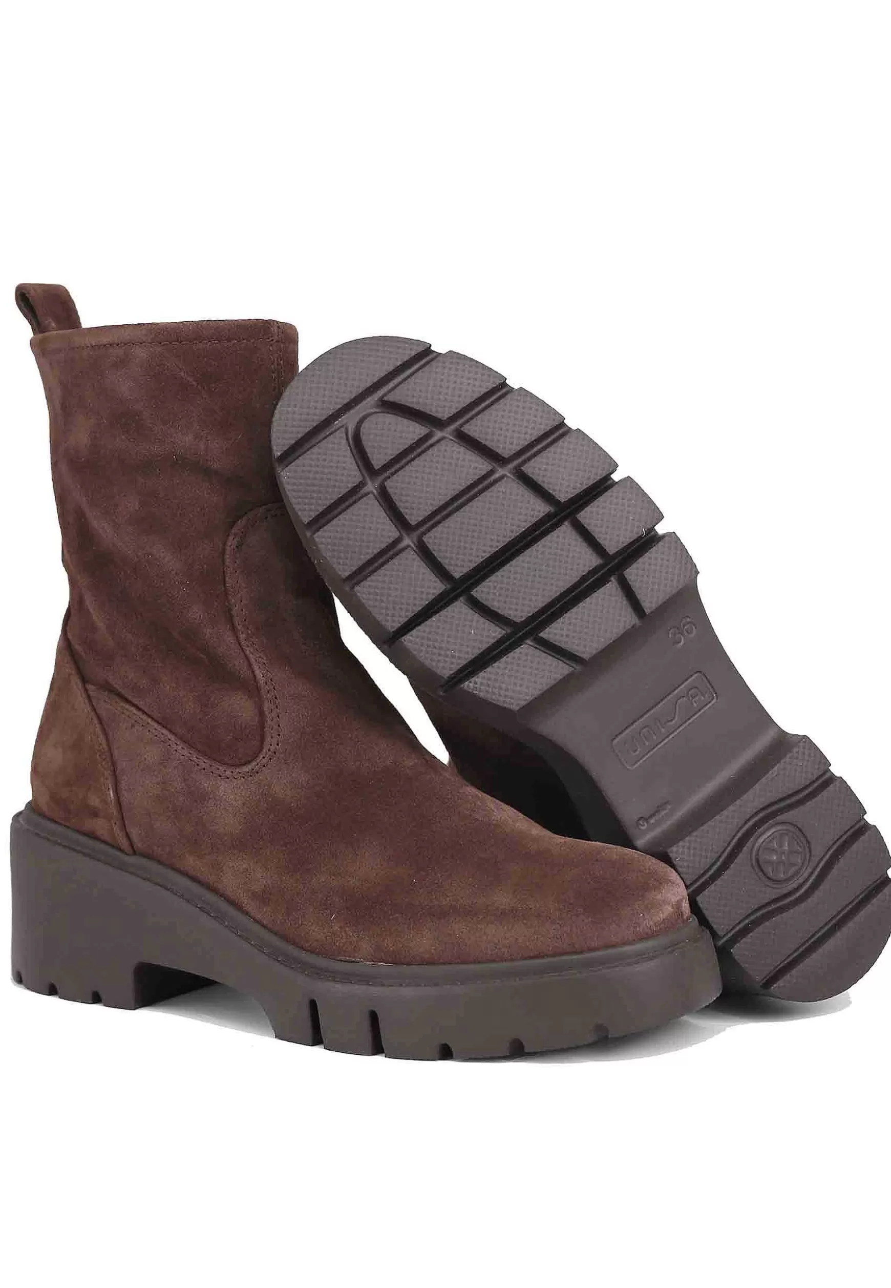 Stivaletti Donna In Camoscio Testa Di Moro Con Zeppa Bassa*Unisa Cheap