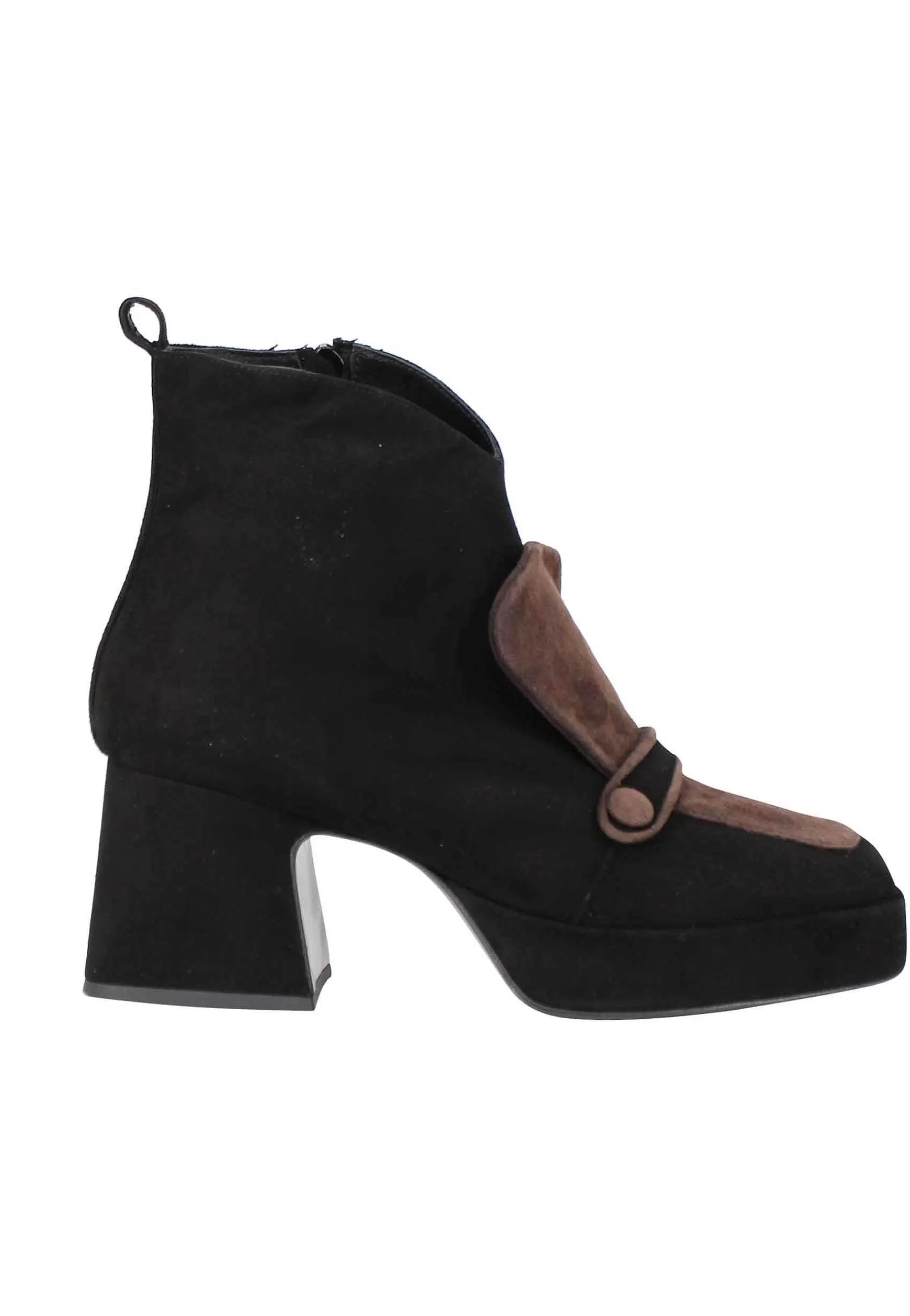 Stivaletti Donna In Camsocio Nero E Marrone Con Tacco E Plateau** Outlet