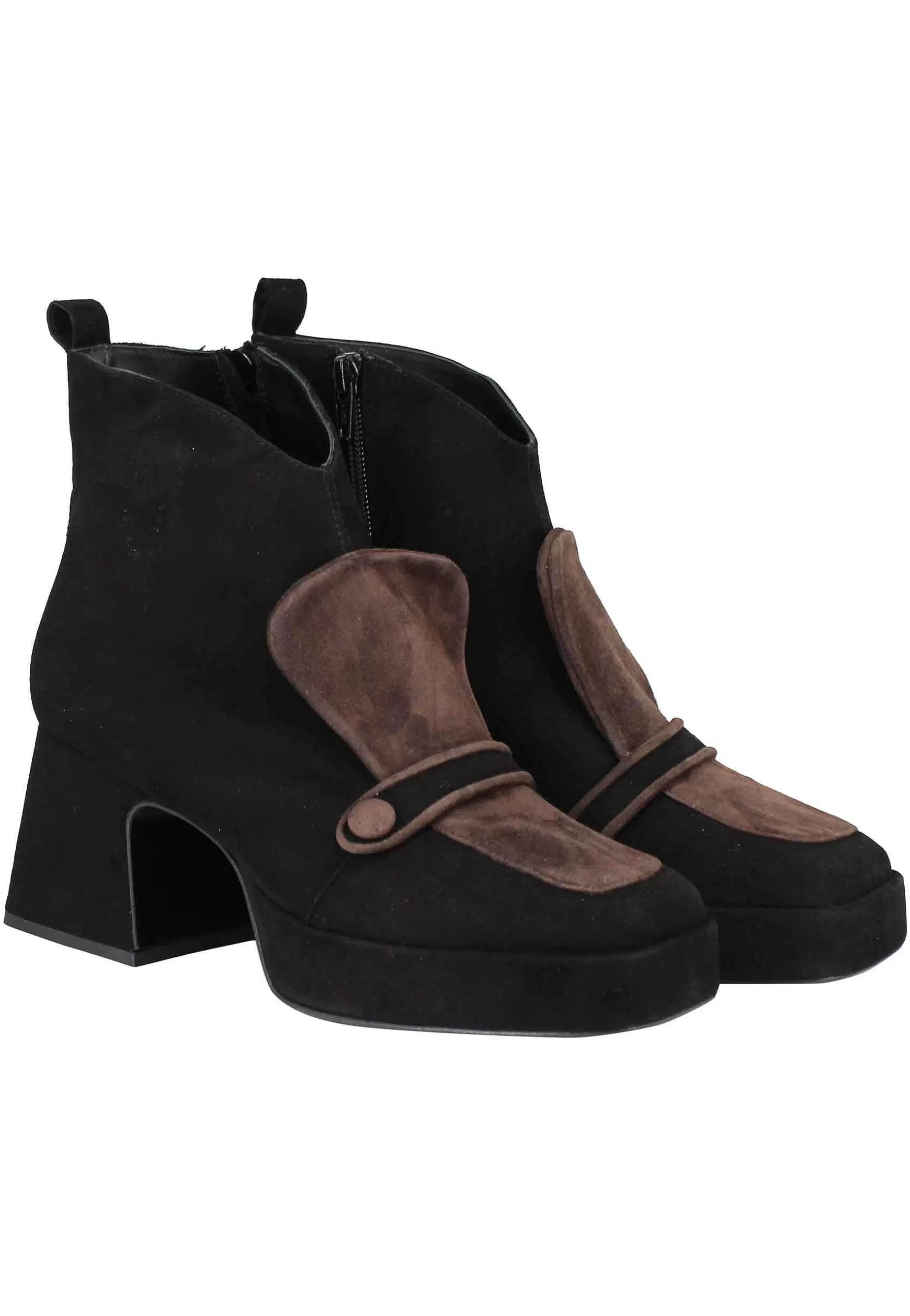 Stivaletti Donna In Camsocio Nero E Marrone Con Tacco E Plateau** Outlet