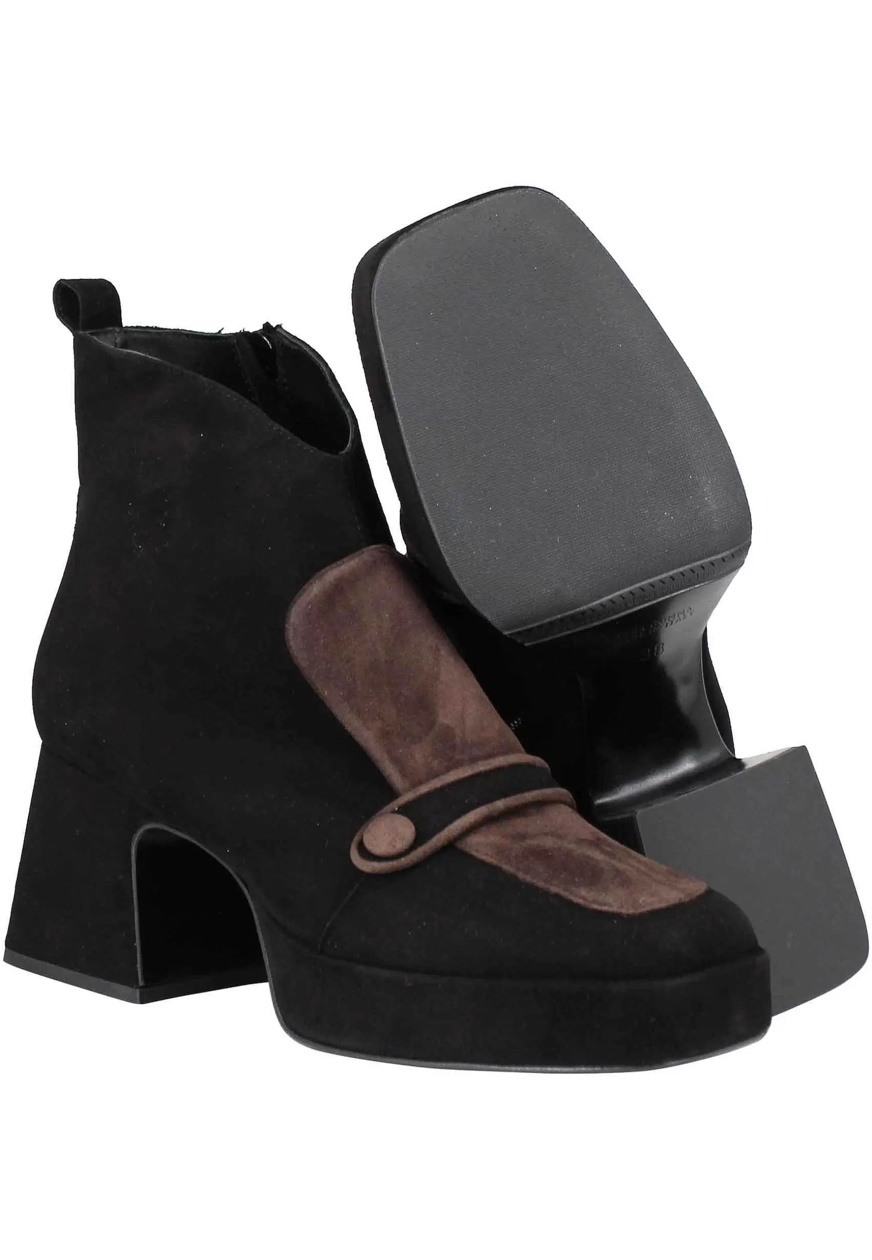 Stivaletti Donna In Camsocio Nero E Marrone Con Tacco E Plateau** Outlet