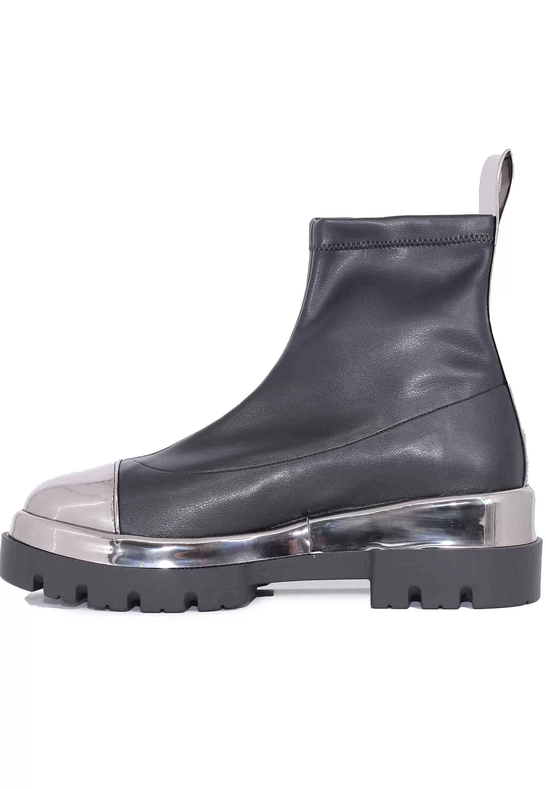 Stivaletti Donna In Ecopelle Nera Con Riporti In Pelle Argento*Le Babe Shop