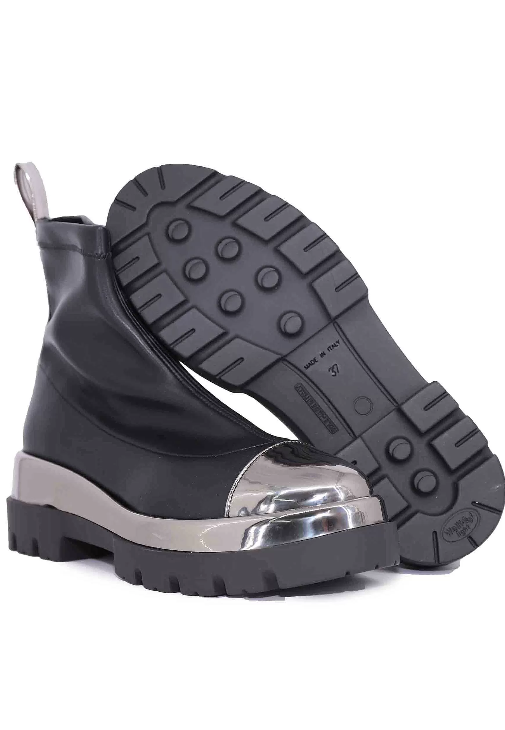 Stivaletti Donna In Ecopelle Nera Con Riporti In Pelle Argento*Le Babe Shop