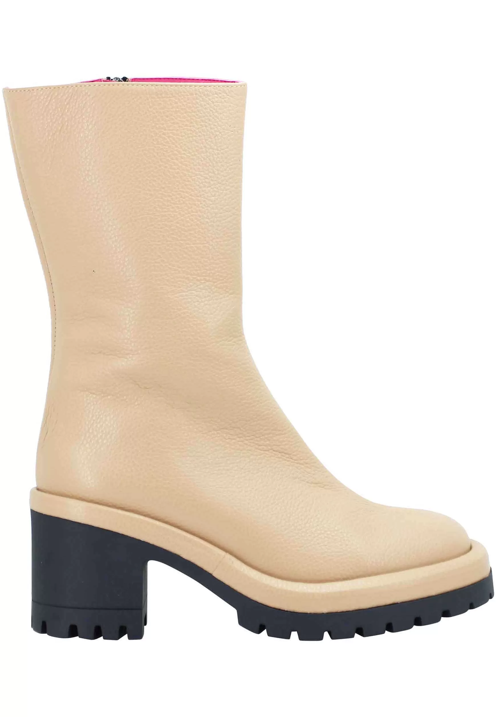 Stivaletti Donna In Pelle Beige Con Tacco Alto In Gomma E Suola Carrarmato*Le Babe Best Sale