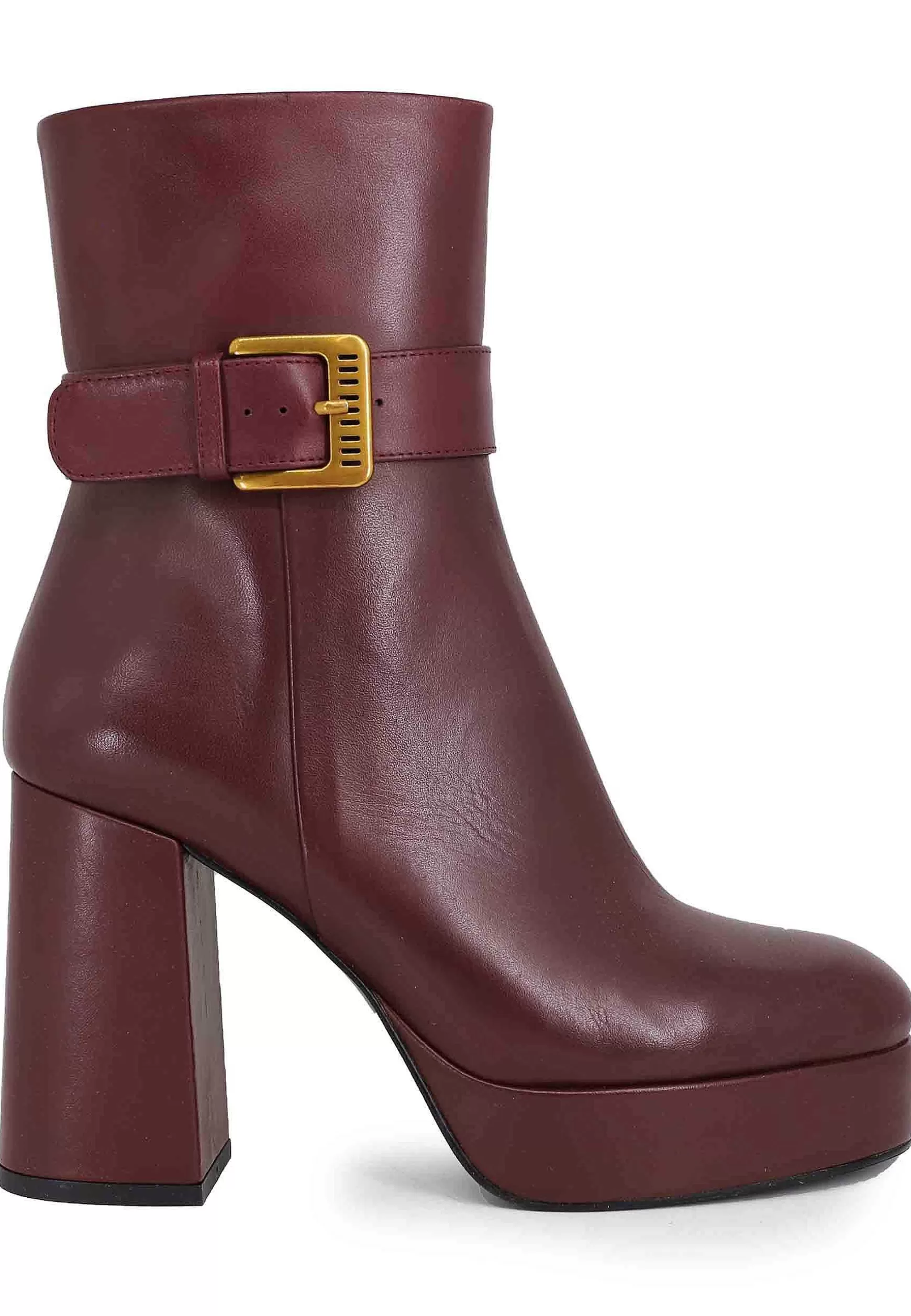 Stivaletti Donna In Pelle Bordeaux Con Tacco Alto E Fibbia Laterale*Bruno Premi Fashion