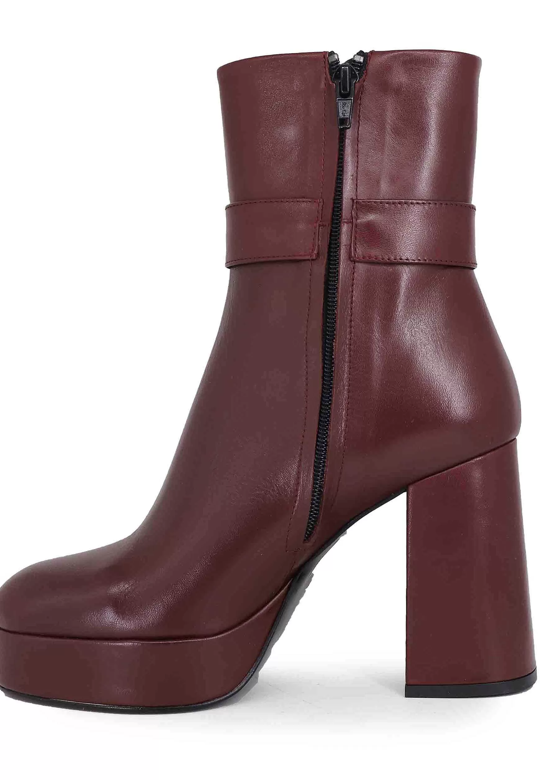 Stivaletti Donna In Pelle Bordeaux Con Tacco Alto E Fibbia Laterale*Bruno Premi Fashion