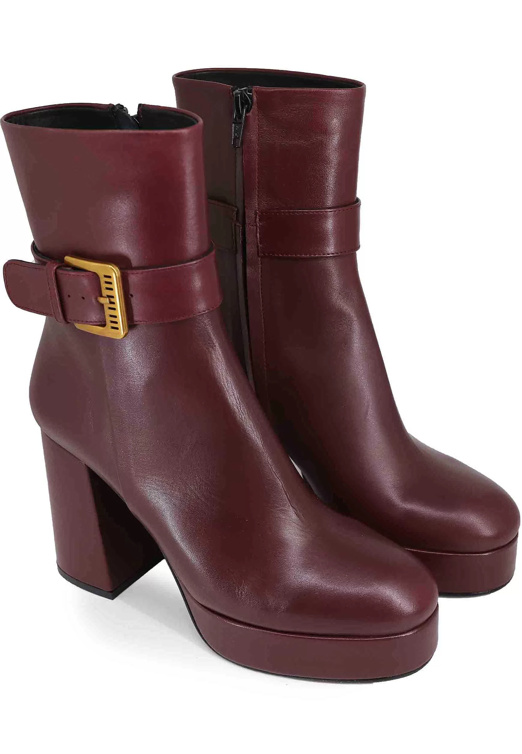 Stivaletti Donna In Pelle Bordeaux Con Tacco Alto E Fibbia Laterale*Bruno Premi Fashion