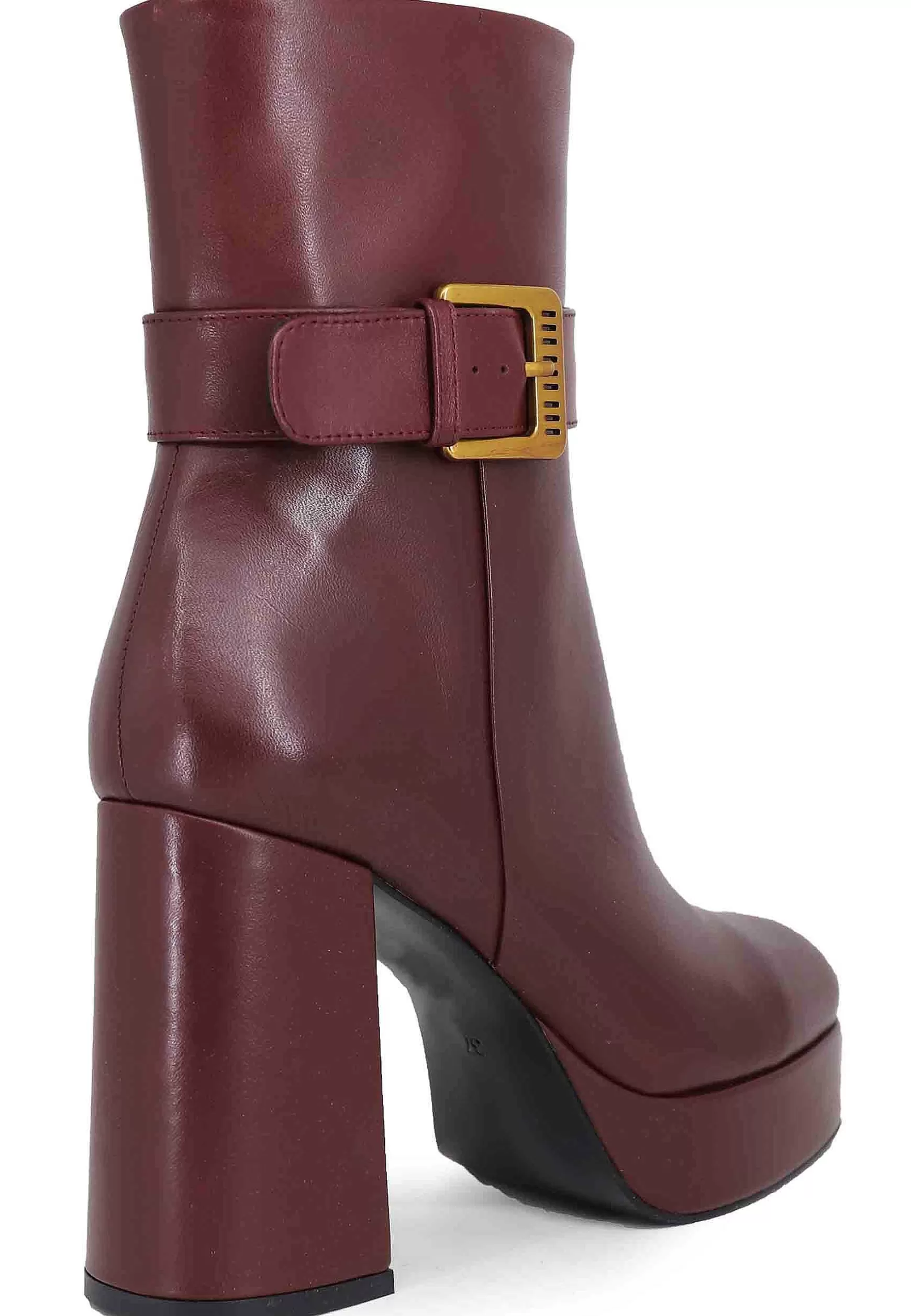 Stivaletti Donna In Pelle Bordeaux Con Tacco Alto E Fibbia Laterale*Bruno Premi Fashion