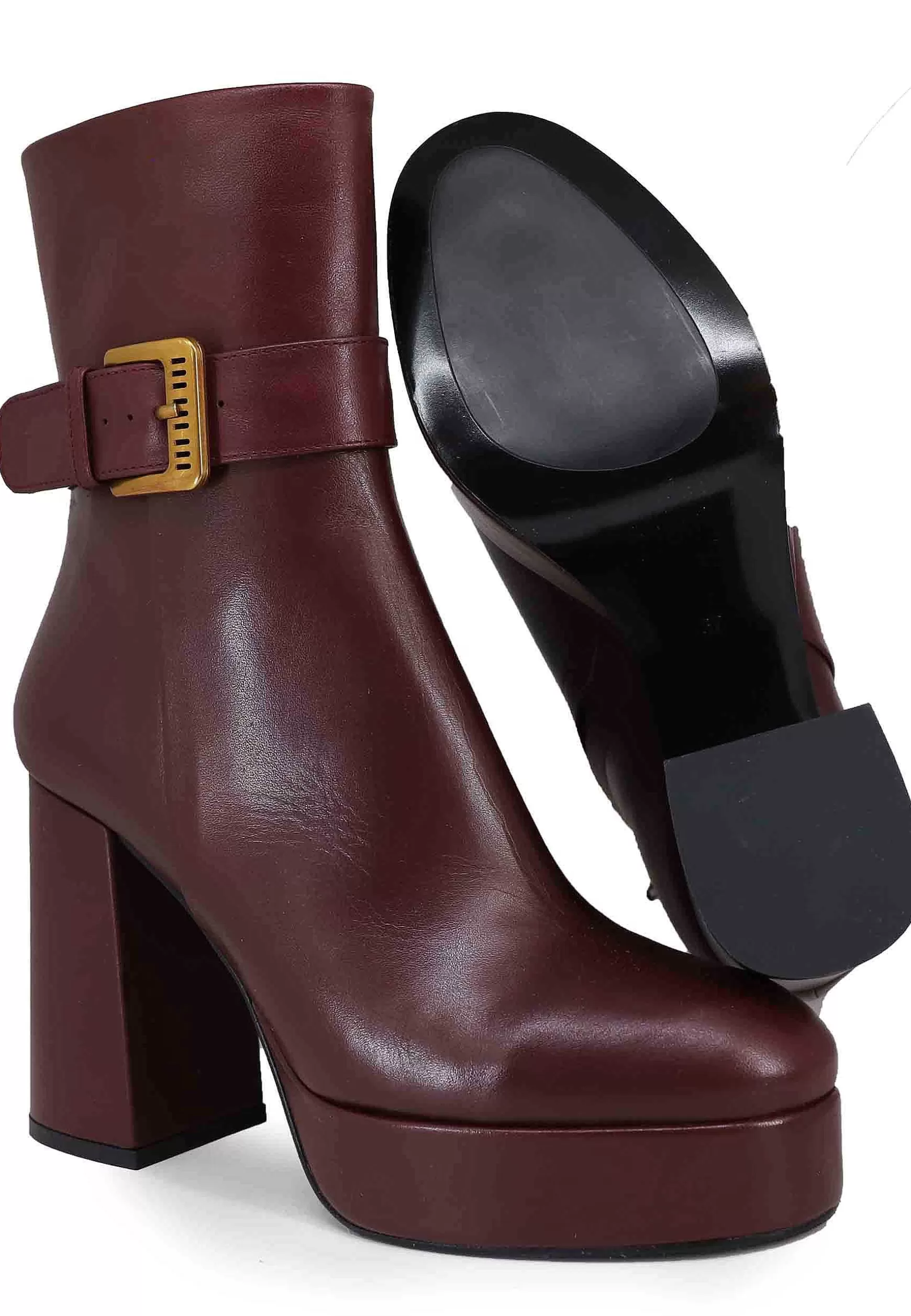 Stivaletti Donna In Pelle Bordeaux Con Tacco Alto E Fibbia Laterale*Bruno Premi Fashion