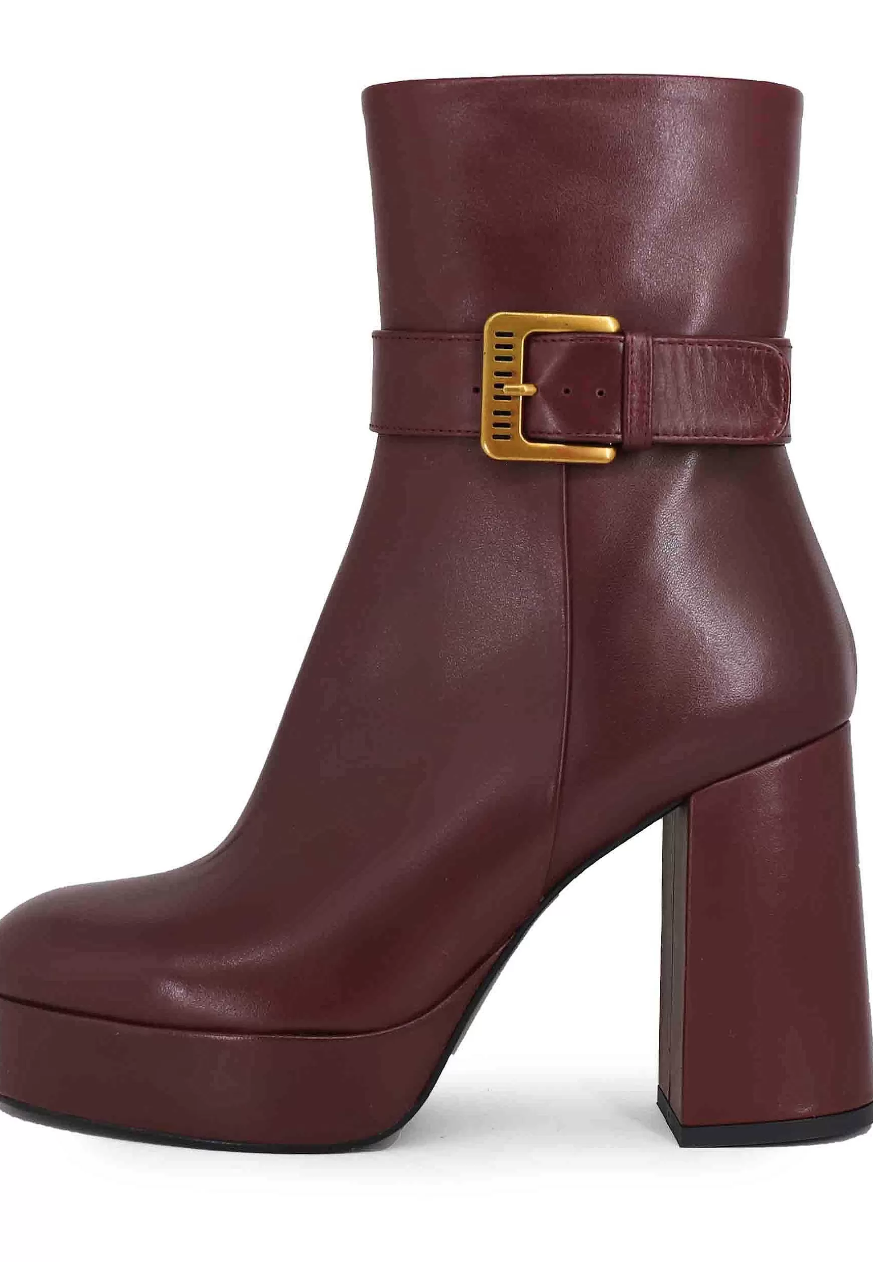 Stivaletti Donna In Pelle Bordeaux Con Tacco Alto E Fibbia Laterale*Bruno Premi Fashion