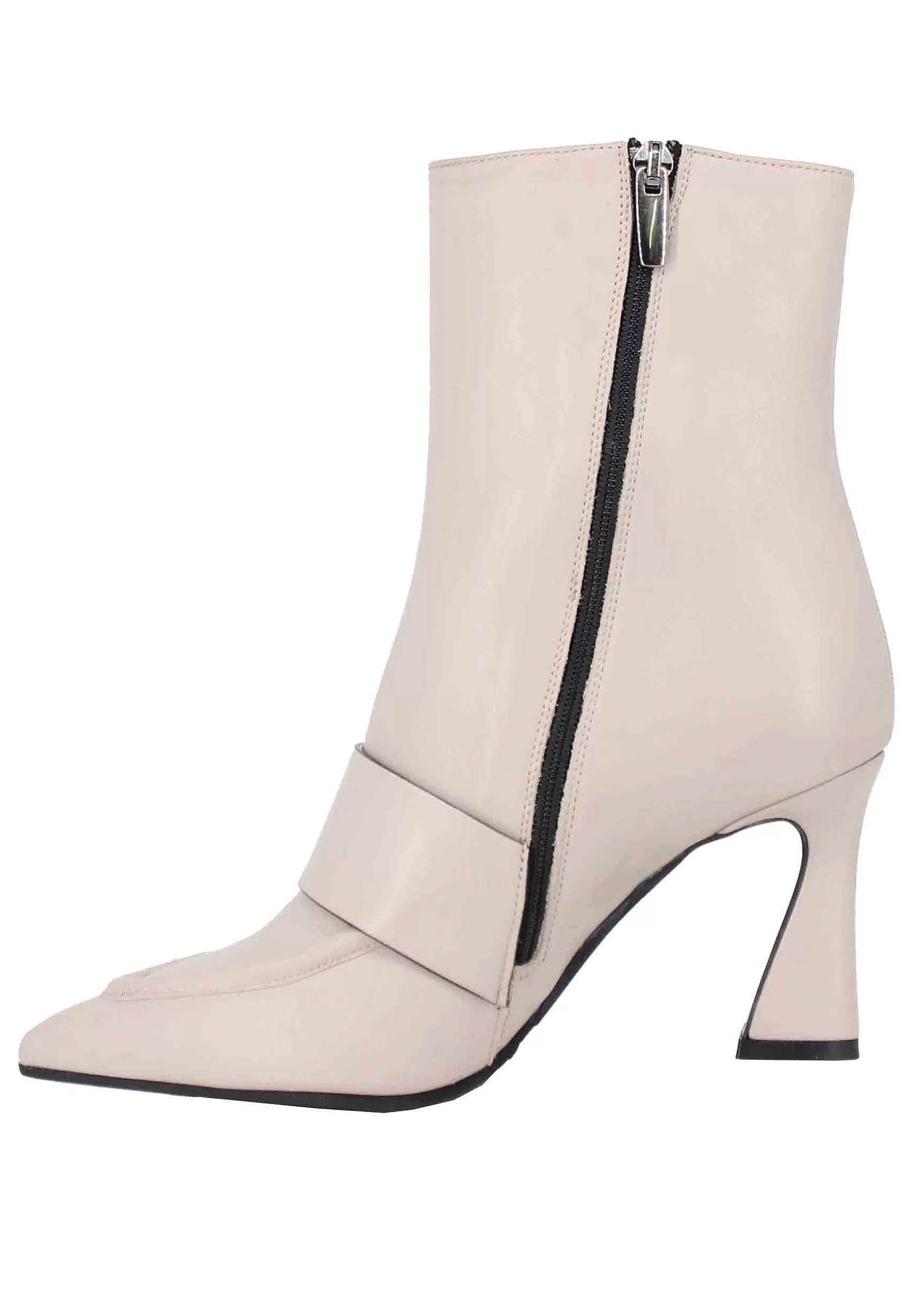 Stivaletti Donna In Pelle Grigia Con Borchia Laterale E Tacco Alto** Clearance