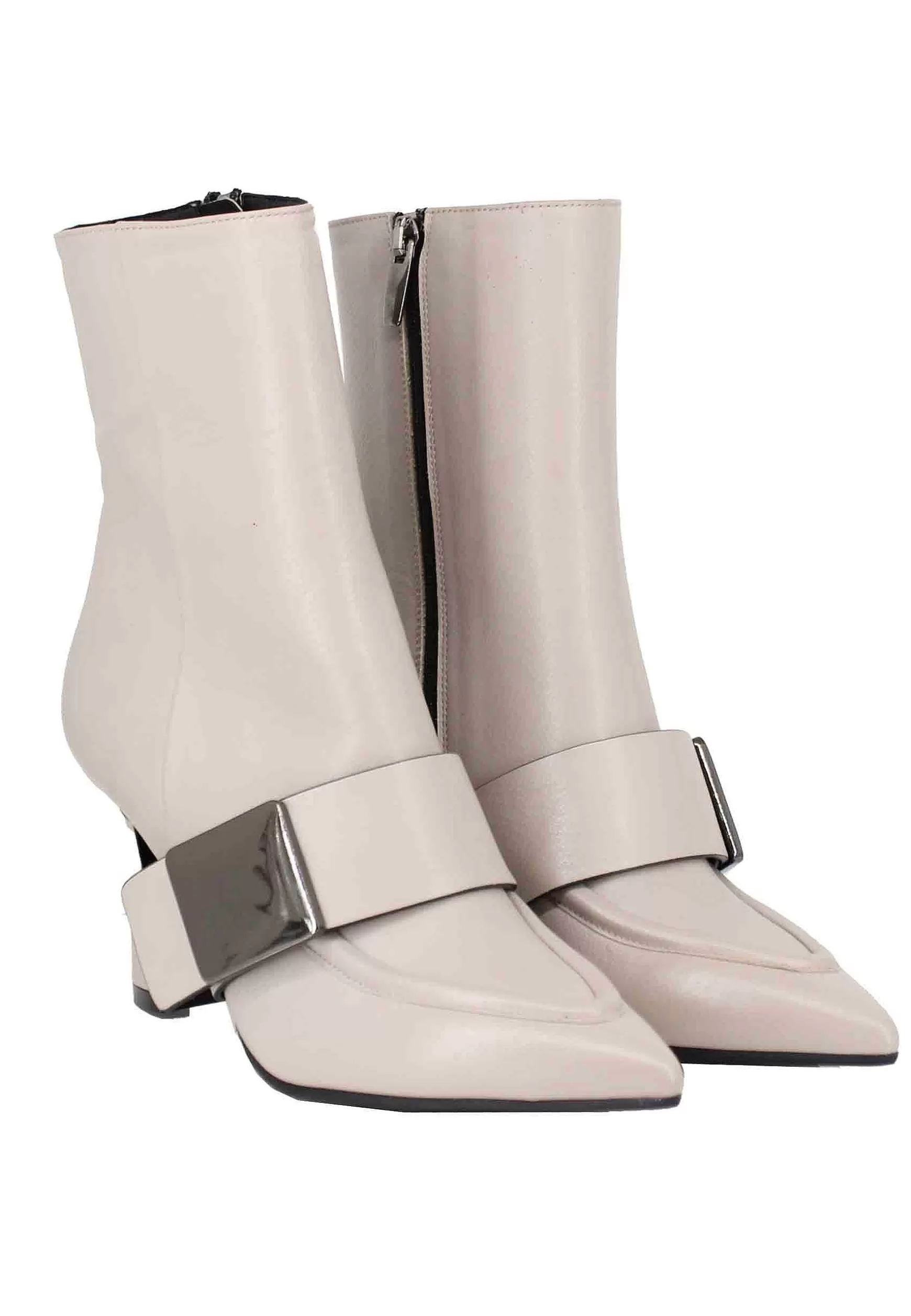 Stivaletti Donna In Pelle Grigia Con Borchia Laterale E Tacco Alto** Clearance