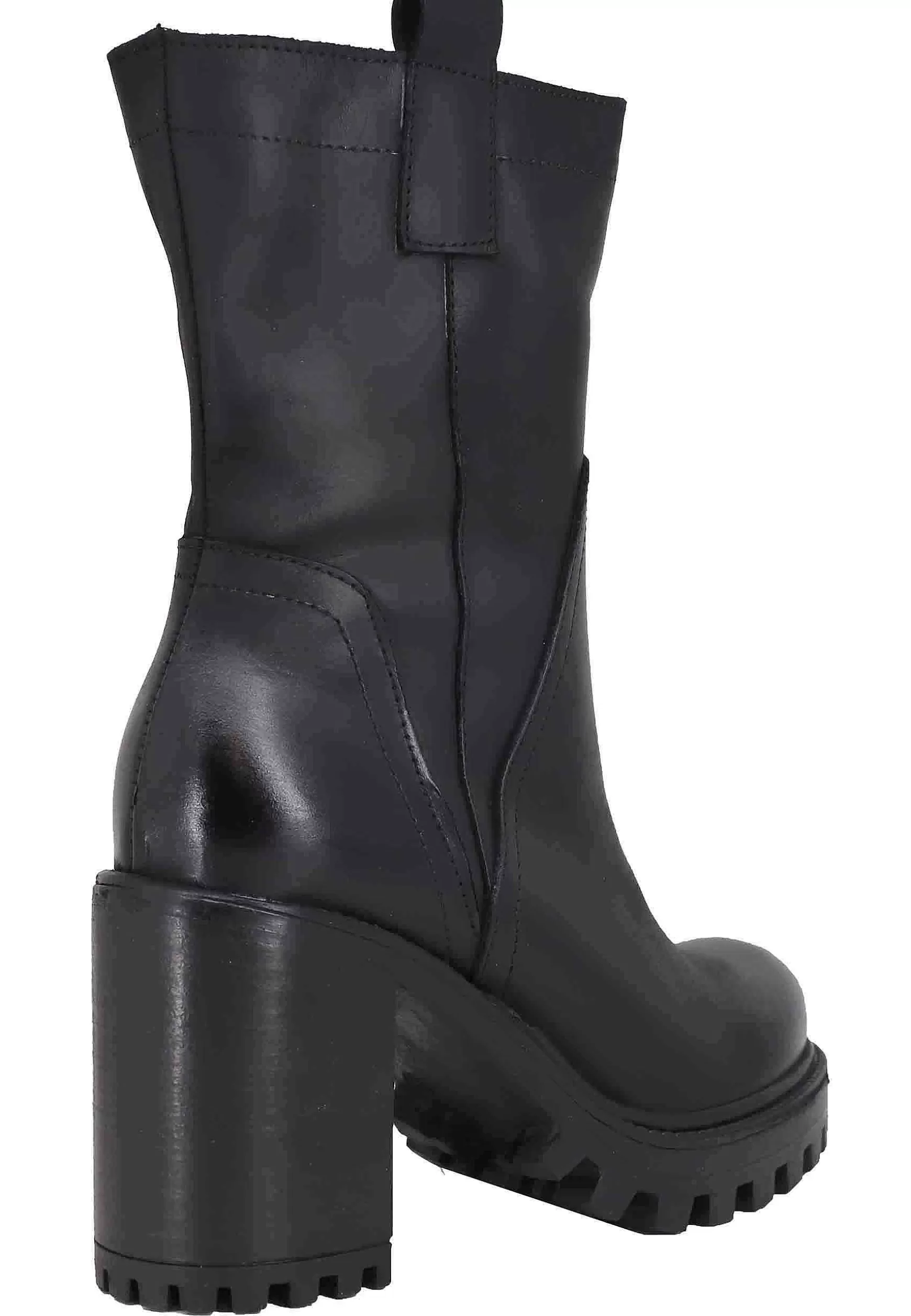 Stivaletti Donna In Pelle Ingrassata Nera Con Taco Alto E Plateau Carrarmato** Flash Sale