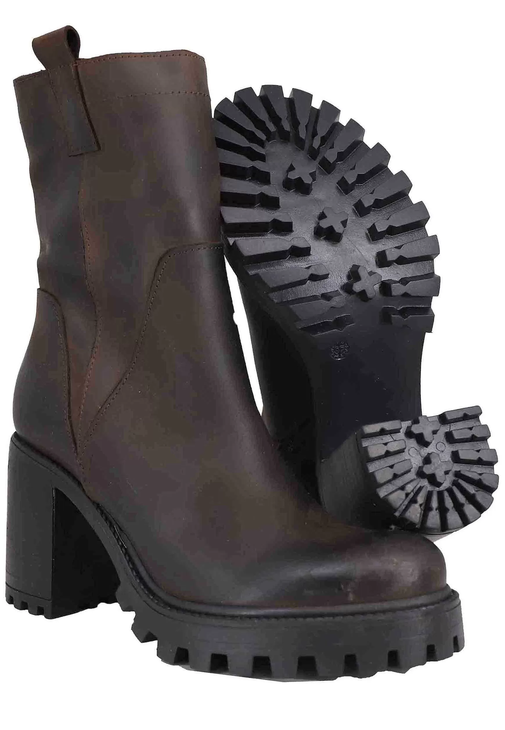Stivaletti Donna In Pelle Ingrassata Testa Di Moro Con Taco Alto E Plateau Carrarmato** Clearance