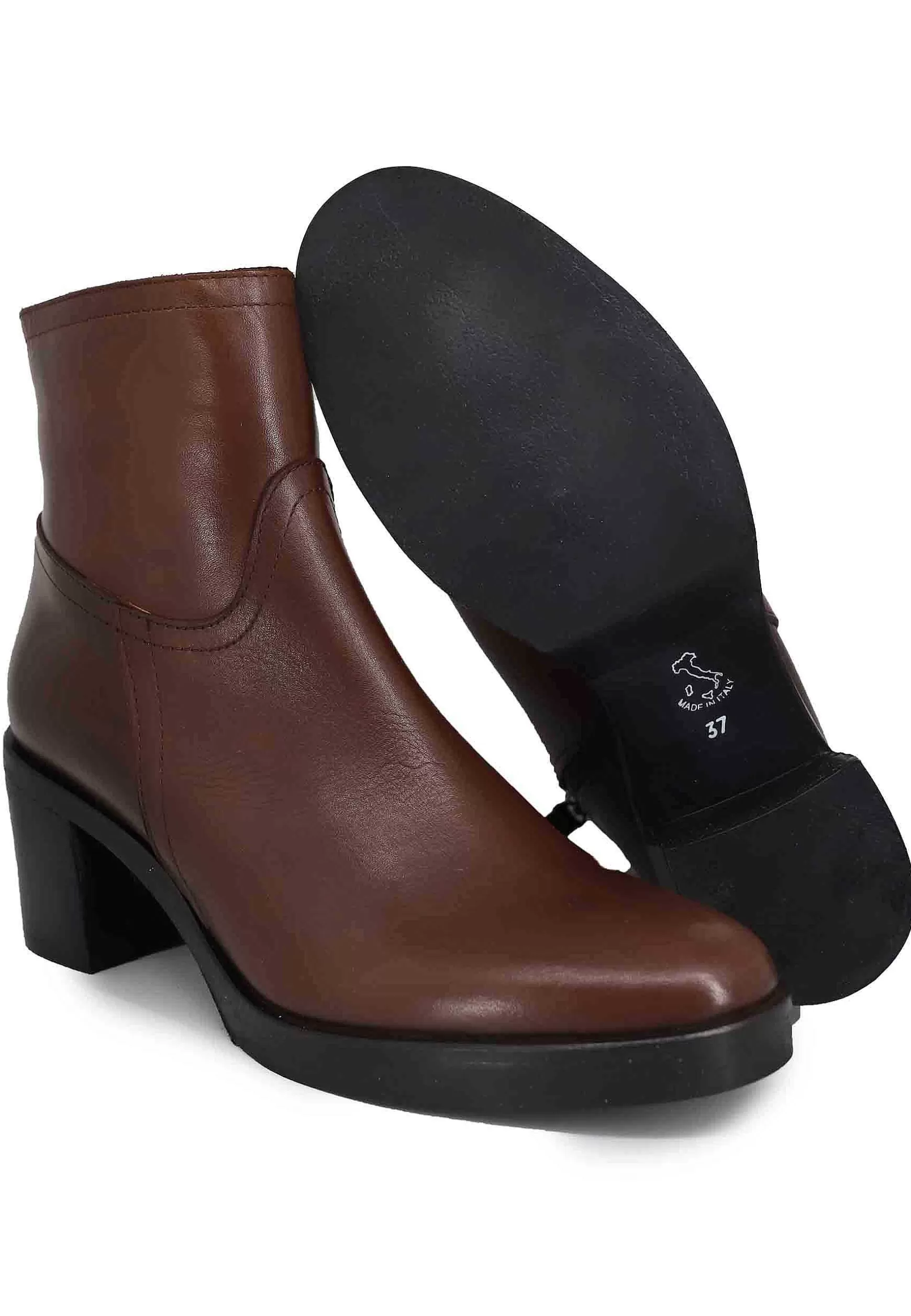 Stivaletti Donna In Pelle Marrone Con Tacco E Suola In Gomma** Flash Sale