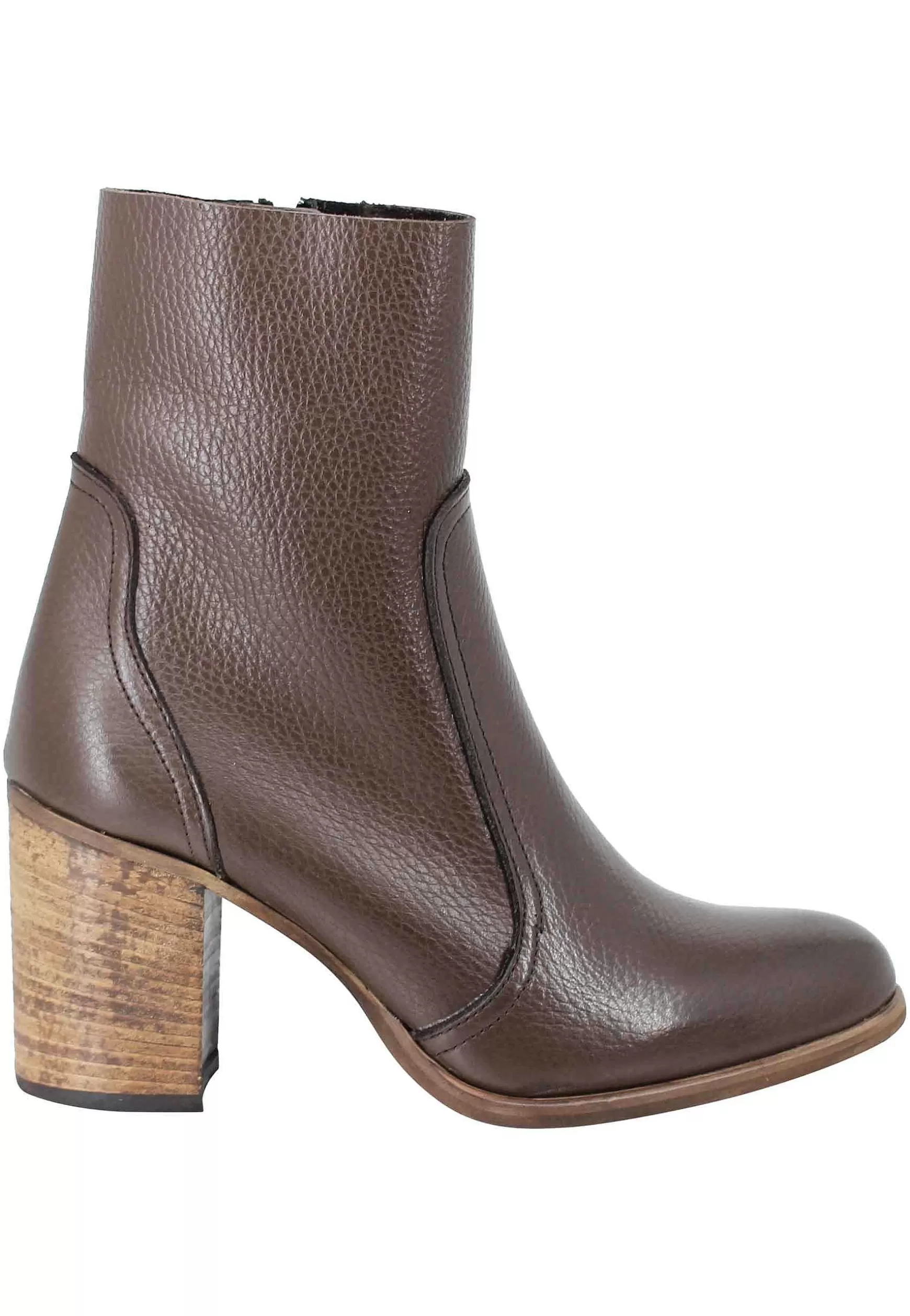 Stivaletti Donna In Pelle Marrone Con Tacco In Cuoio E Punta Affusolata Fondo Gomma*Tattoo Hot