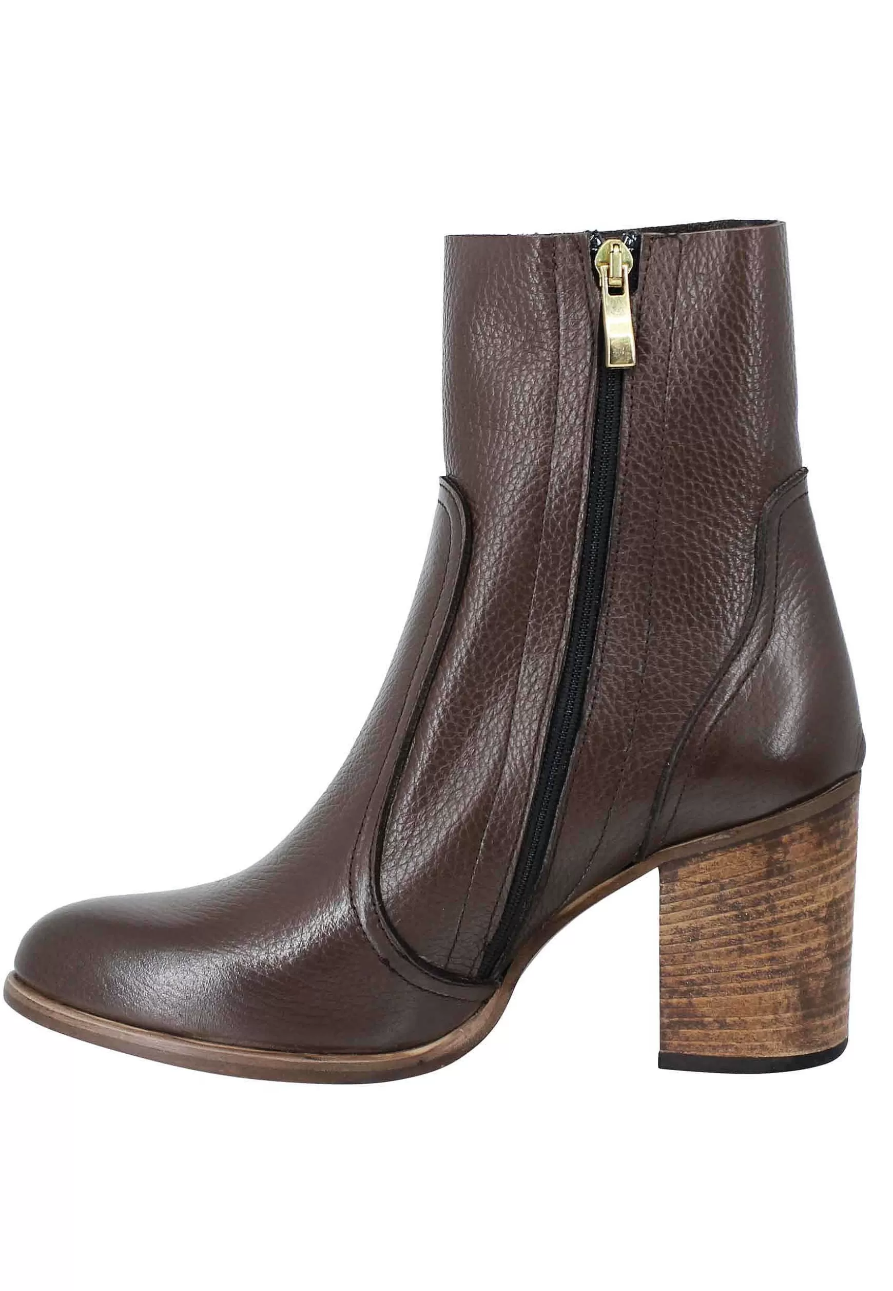 Stivaletti Donna In Pelle Marrone Con Tacco In Cuoio E Punta Affusolata Fondo Gomma*Tattoo Hot