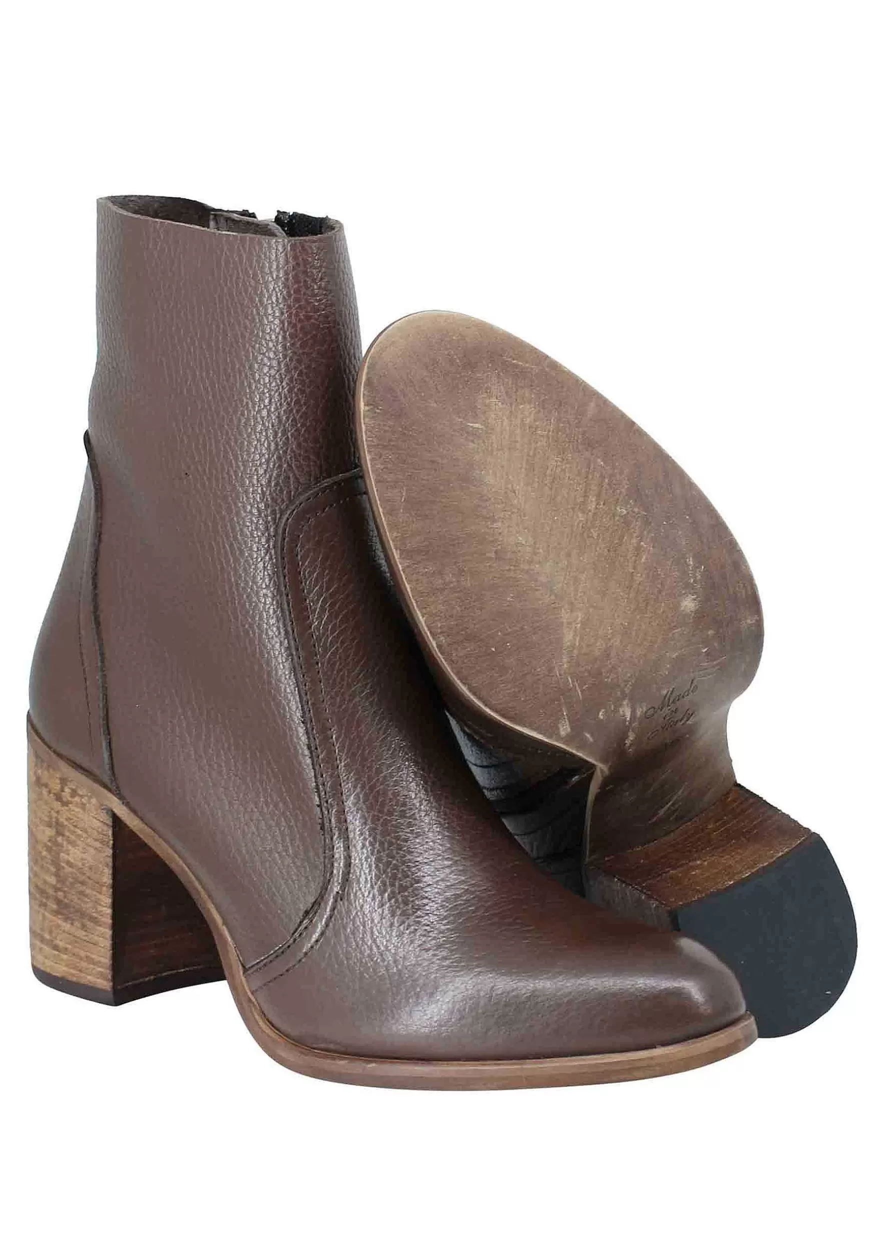 Stivaletti Donna In Pelle Marrone Con Tacco In Cuoio E Punta Affusolata Fondo Gomma*Tattoo Hot