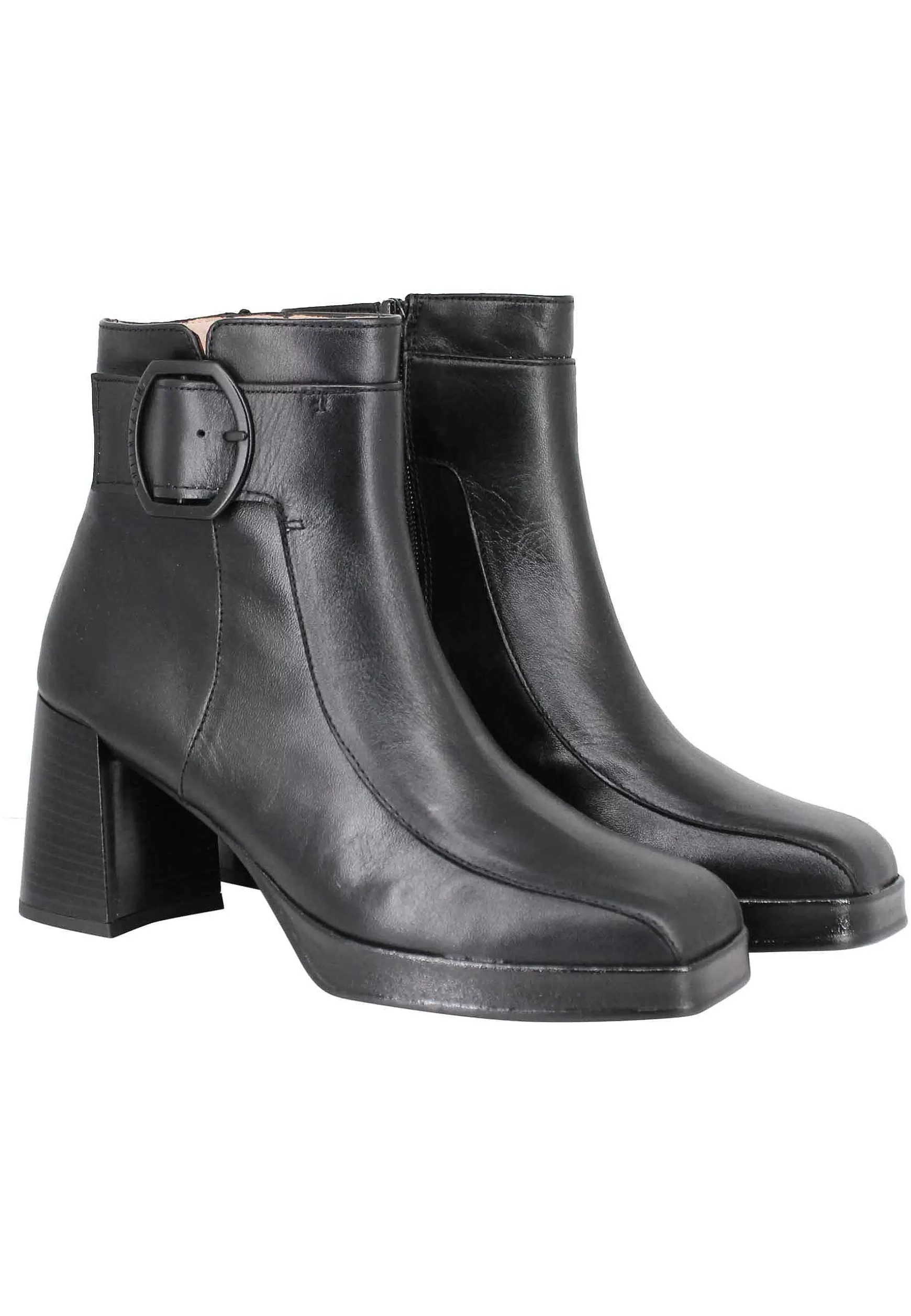 Stivaletti Donna In Pelle Nera Con Cinturino Tacco E Plateau*Hispanitas Shop