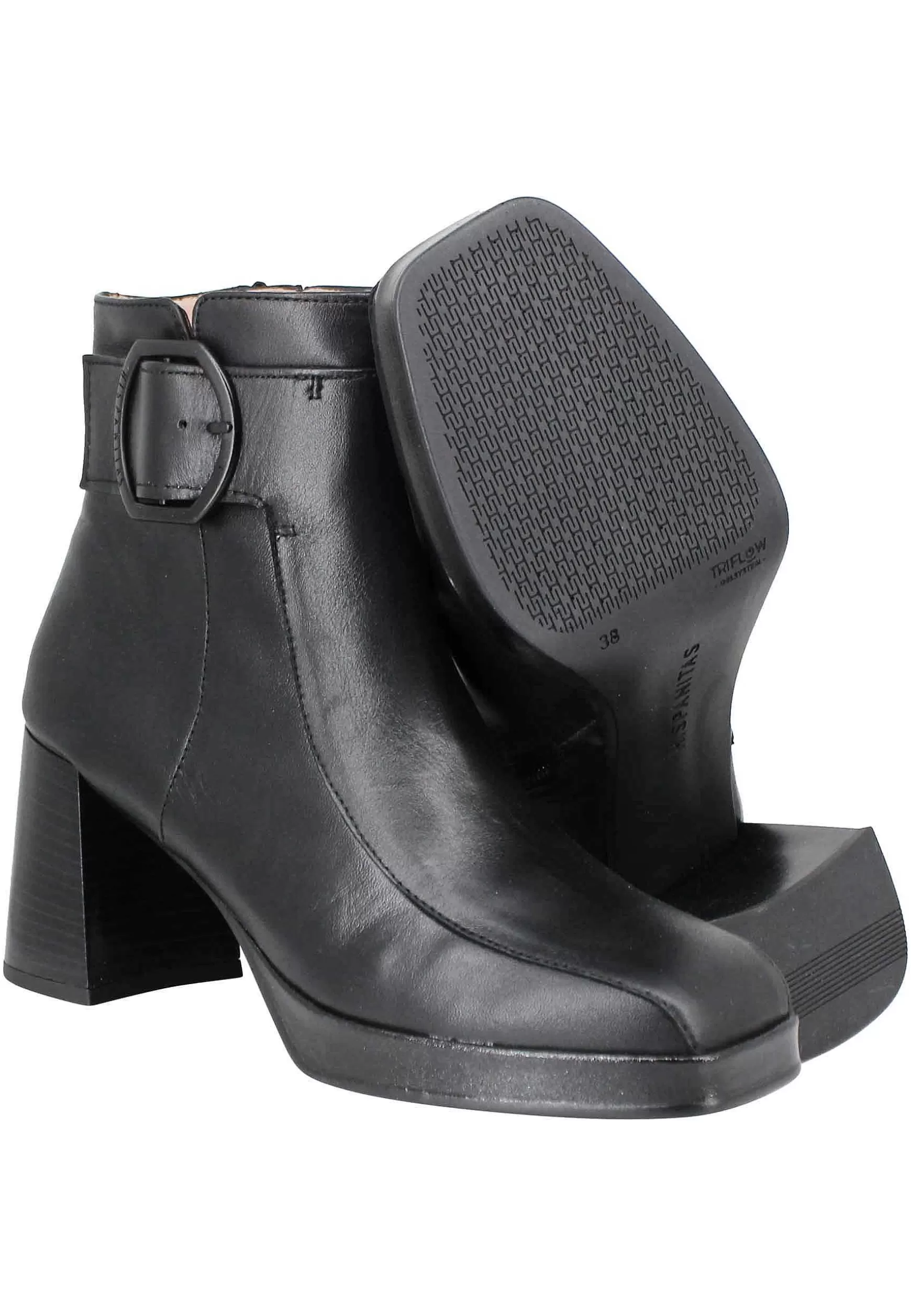 Stivaletti Donna In Pelle Nera Con Cinturino Tacco E Plateau*Hispanitas Shop